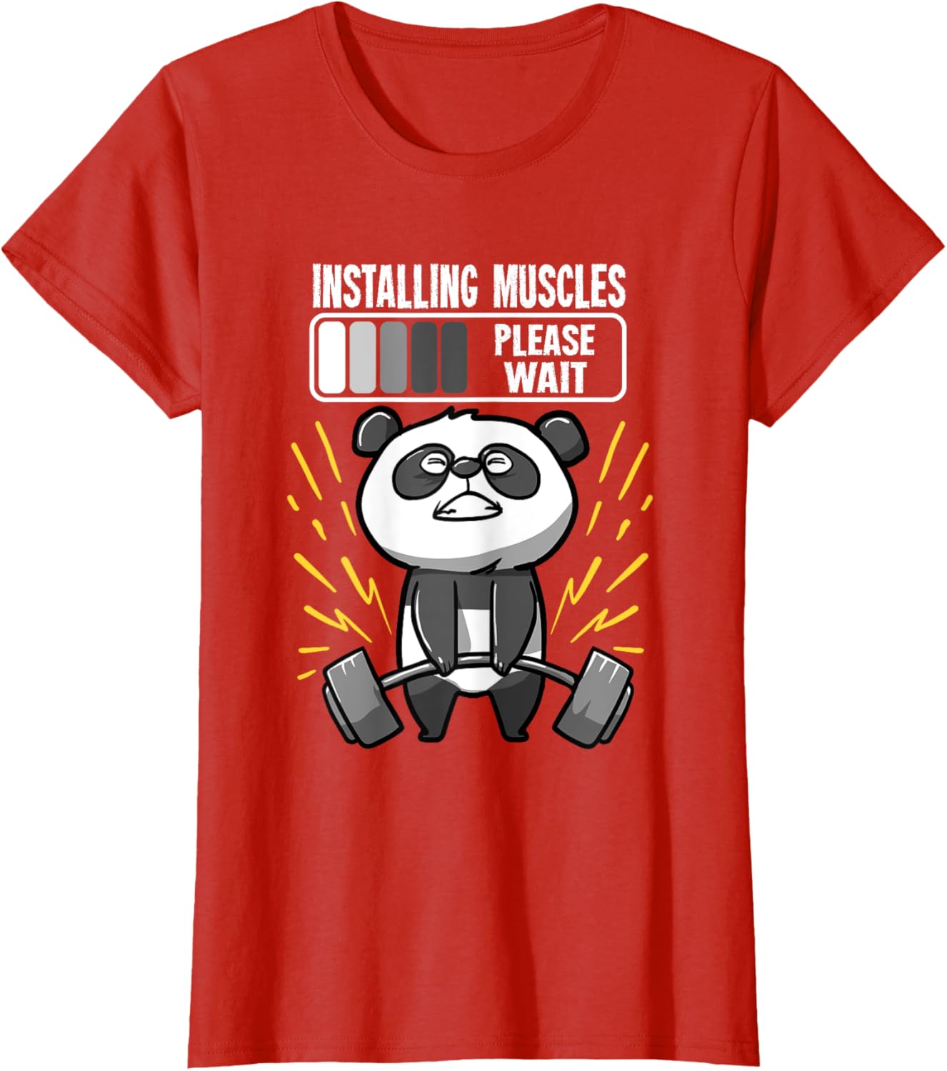 Drôle De Panda Installing Muscles Please Wait Gym Fitness T-Shirt - fitnessterapy