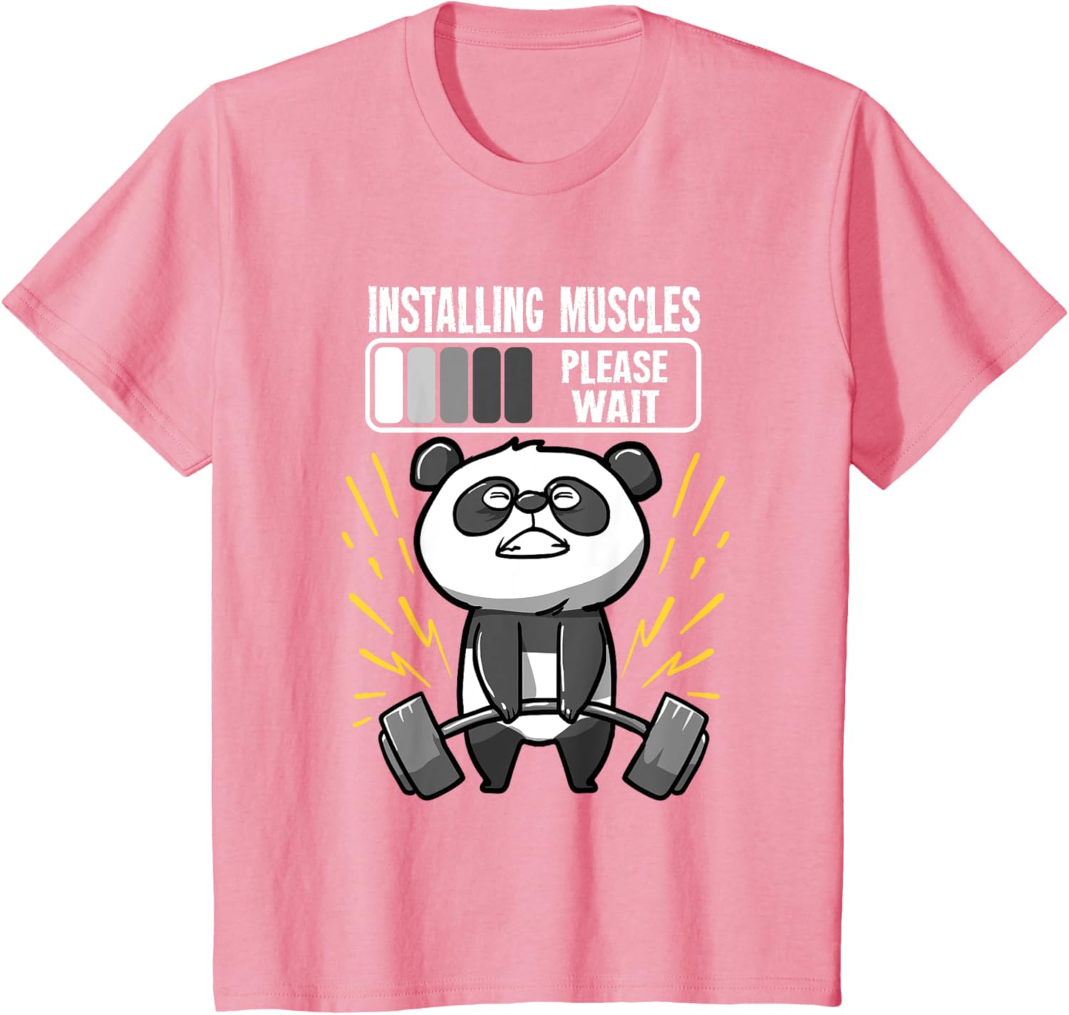 Drôle De Panda Installing Muscles Please Wait Gym Fitness T-Shirt - fitnessterapy