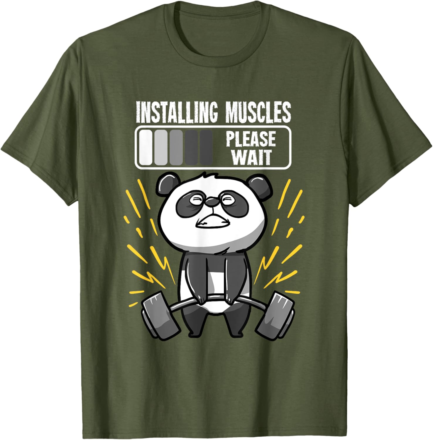 Drôle De Panda Installing Muscles Please Wait Gym Fitness T-Shirt - fitnessterapy