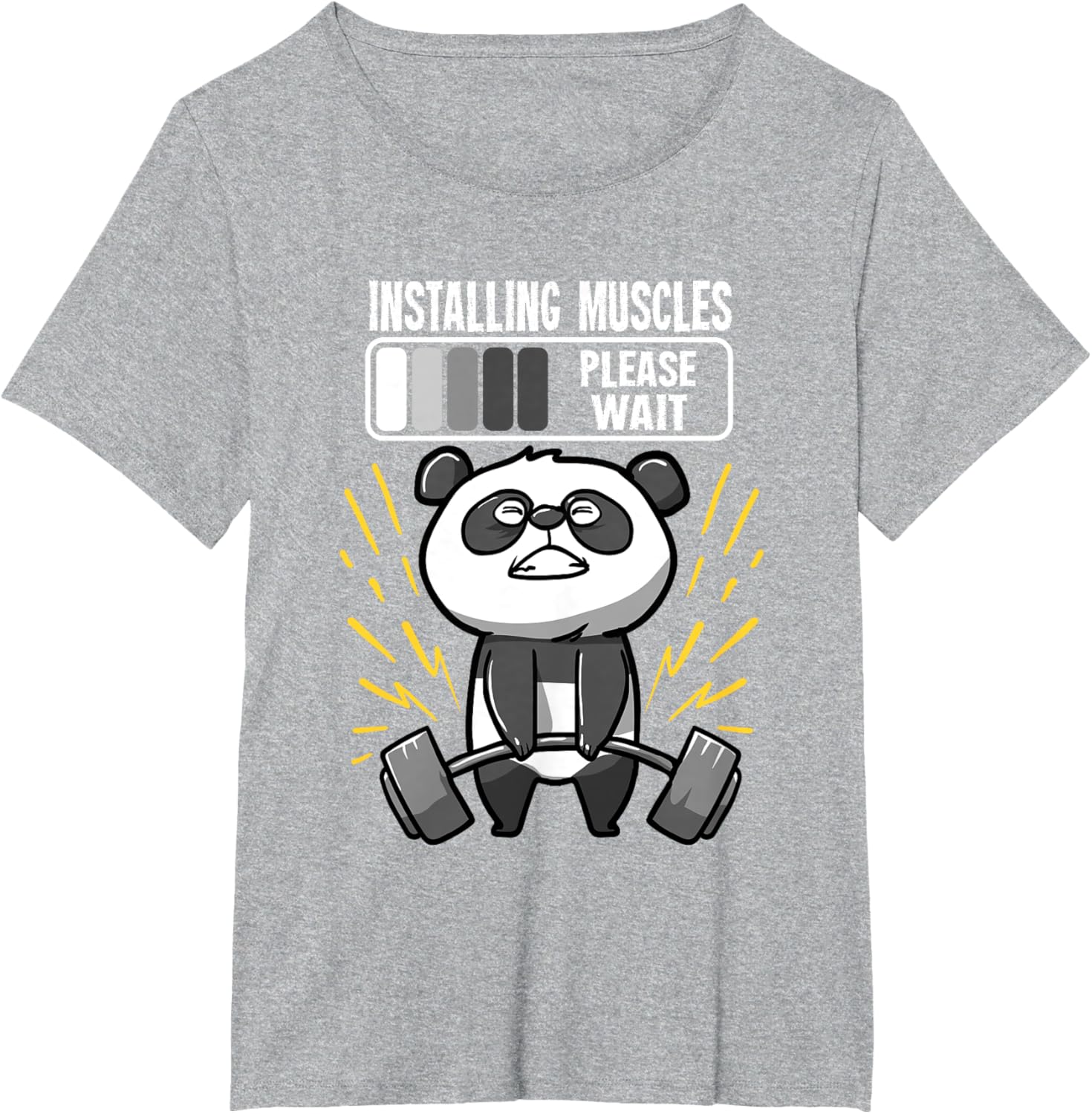 Drôle De Panda Installing Muscles Please Wait Gym Fitness T-Shirt - fitnessterapy