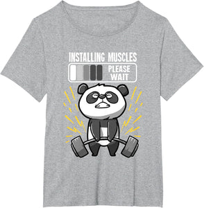 Drôle De Panda Installing Muscles Please Wait Gym Fitness T-Shirt - fitnessterapy