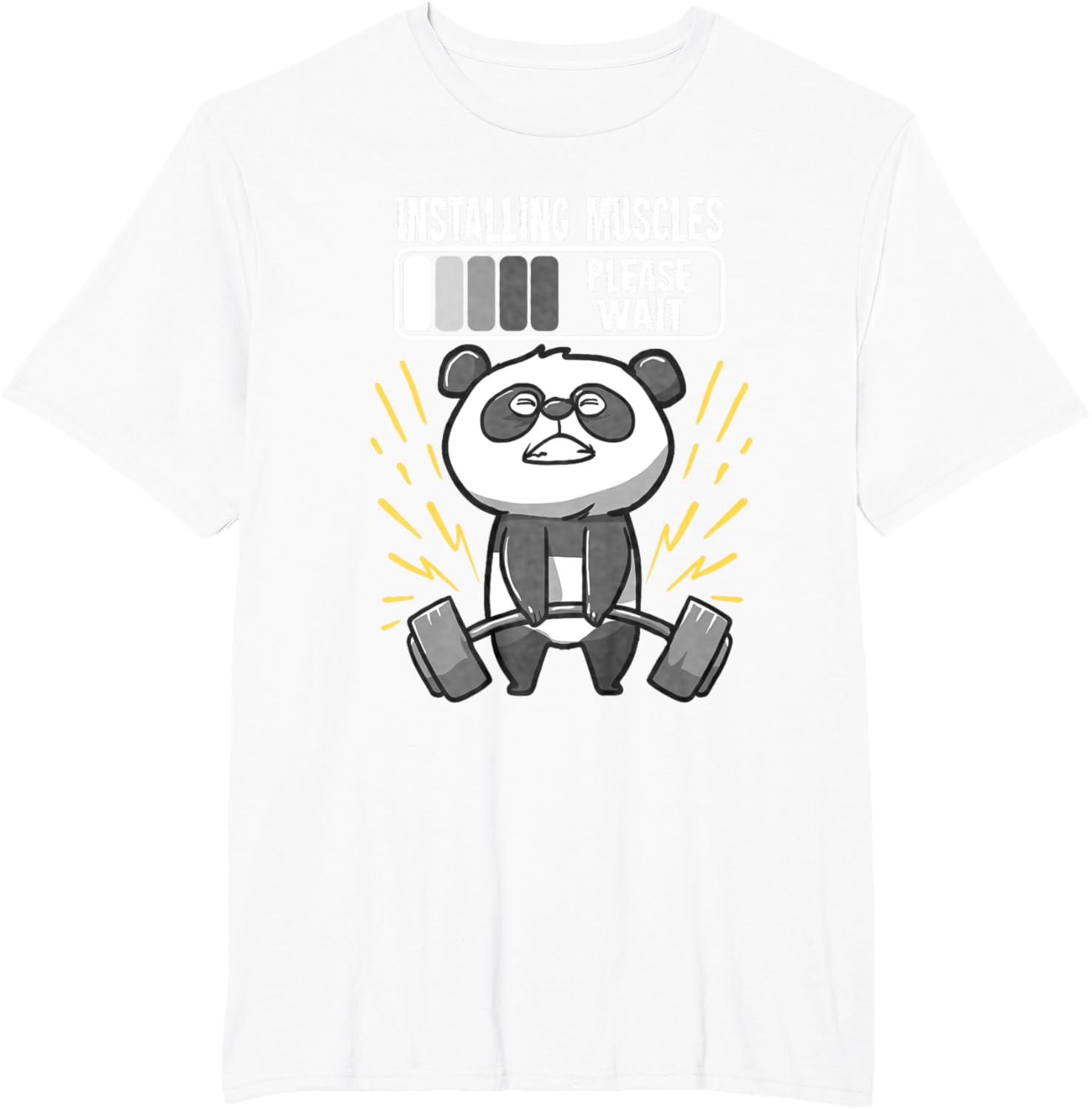 Drôle De Panda Installing Muscles Please Wait Gym Fitness T-Shirt - fitnessterapy