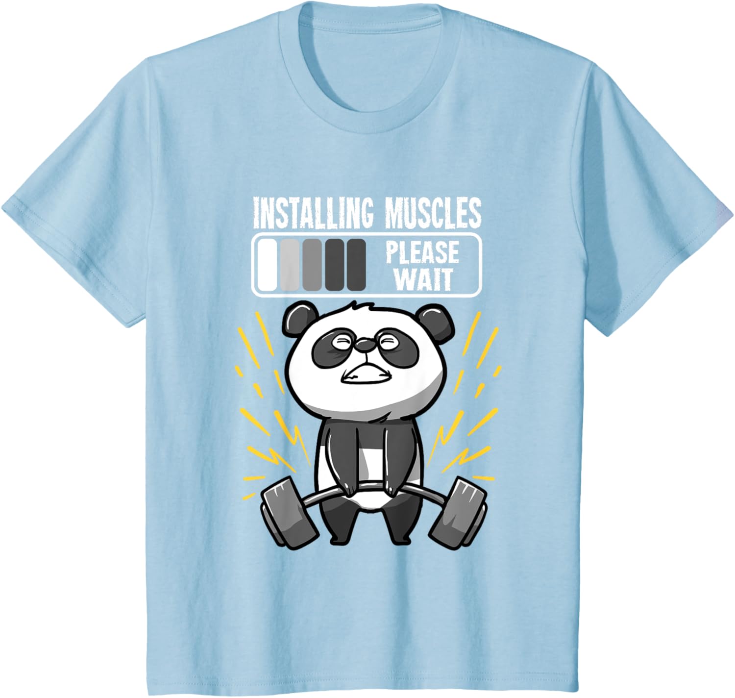 Drôle De Panda Installing Muscles Please Wait Gym Fitness T-Shirt - fitnessterapy