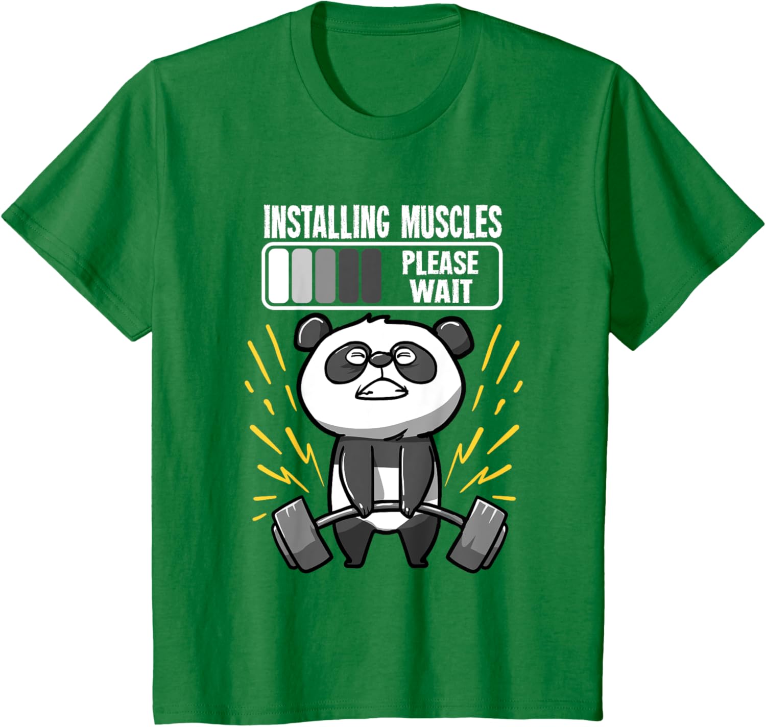 Drôle De Panda Installing Muscles Please Wait Gym Fitness T-Shirt - fitnessterapy