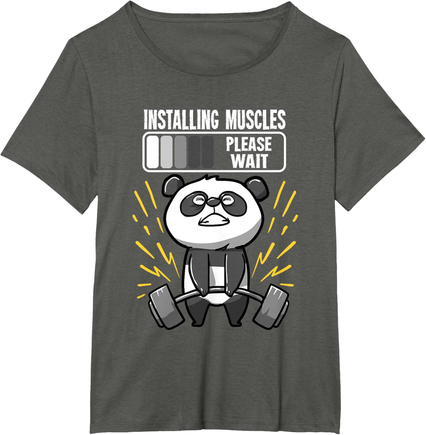 Drôle De Panda Installing Muscles Please Wait Gym Fitness T-Shirt - fitnessterapy