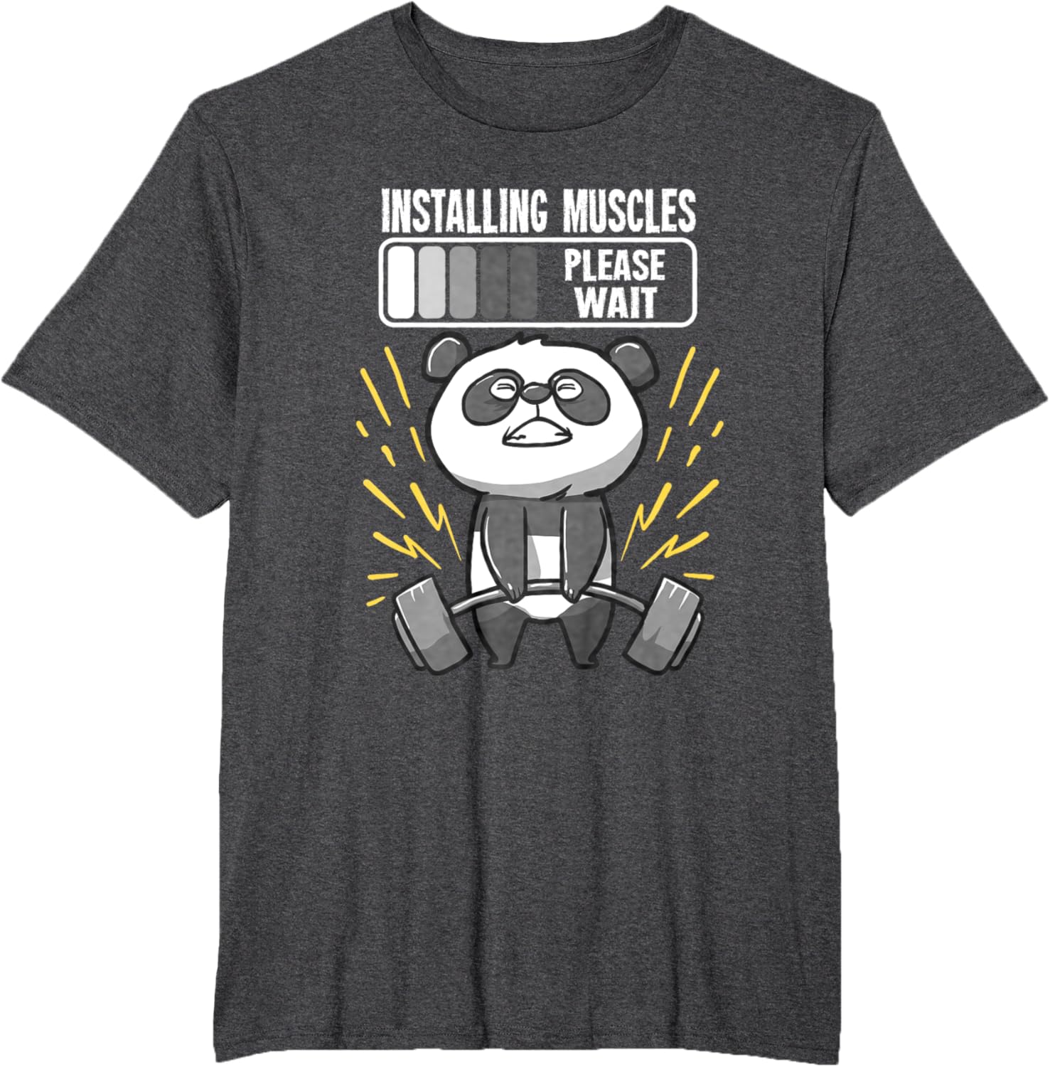 Drôle De Panda Installing Muscles Please Wait Gym Fitness T-Shirt - fitnessterapy