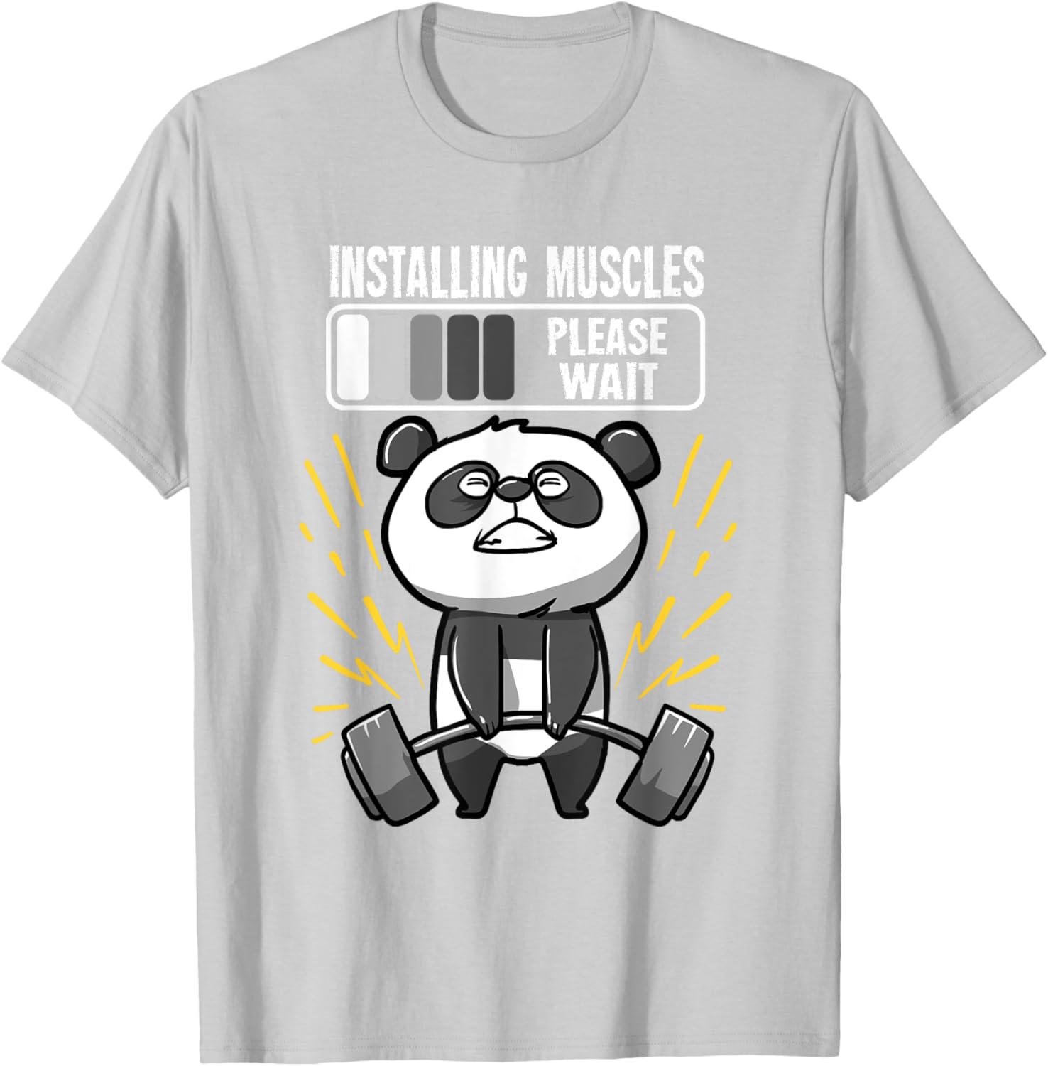 Drôle De Panda Installing Muscles Please Wait Gym Fitness T-Shirt - fitnessterapy