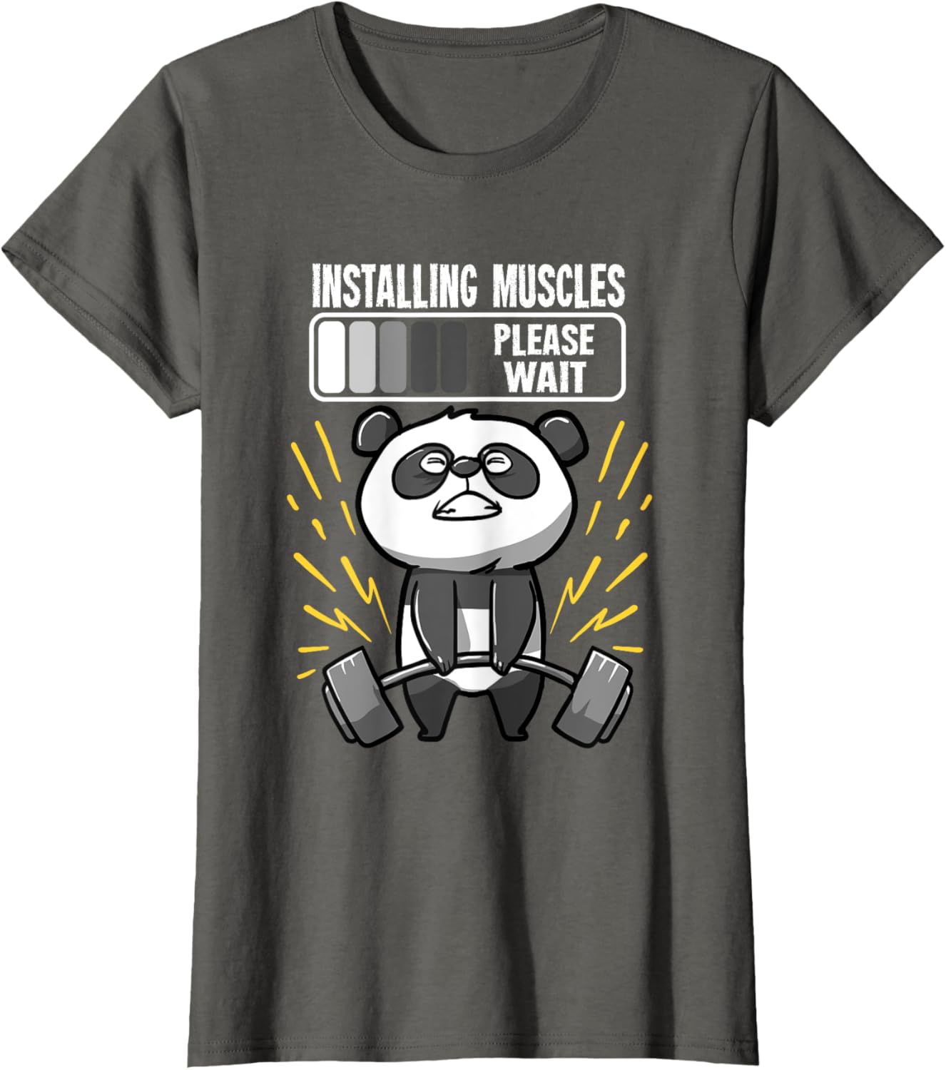 Drôle De Panda Installing Muscles Please Wait Gym Fitness T-Shirt - fitnessterapy