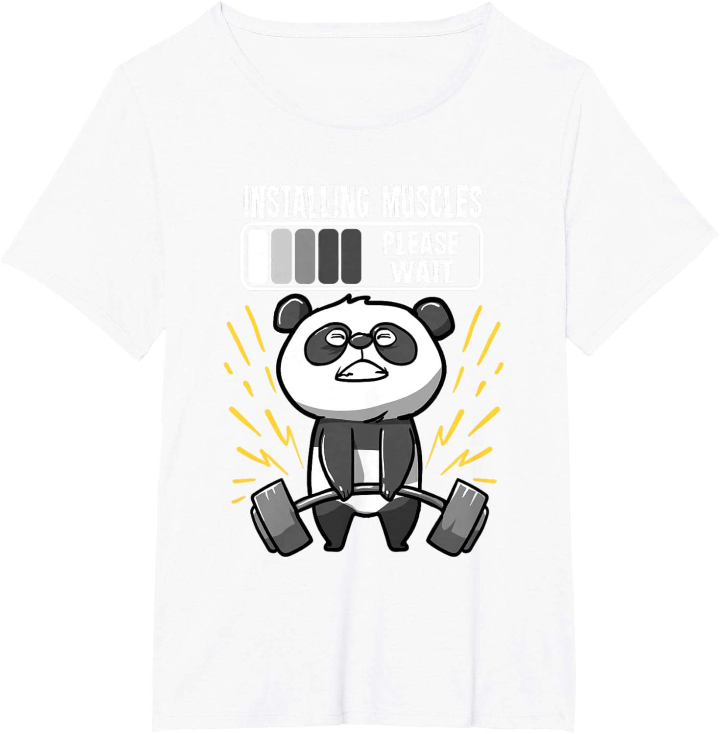 Drôle De Panda Installing Muscles Please Wait Gym Fitness T-Shirt - fitnessterapy