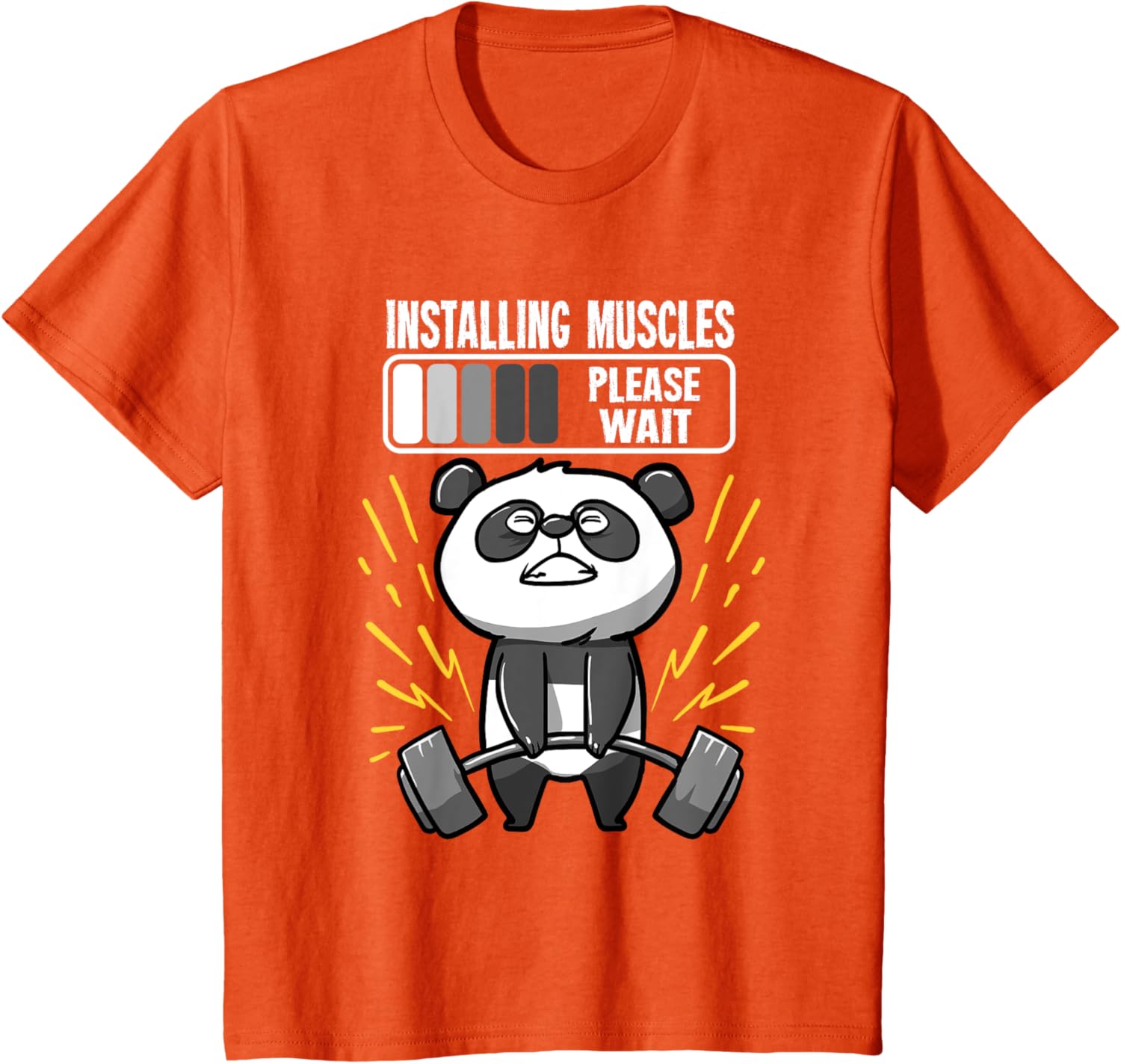 Drôle De Panda Installing Muscles Please Wait Gym Fitness T-Shirt - fitnessterapy