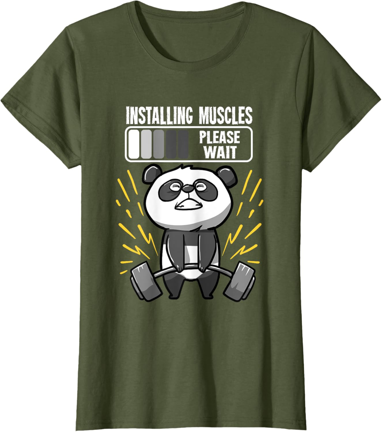 Drôle De Panda Installing Muscles Please Wait Gym Fitness T-Shirt - fitnessterapy