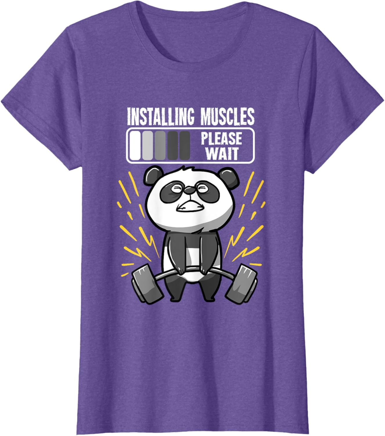 Drôle De Panda Installing Muscles Please Wait Gym Fitness T-Shirt - fitnessterapy
