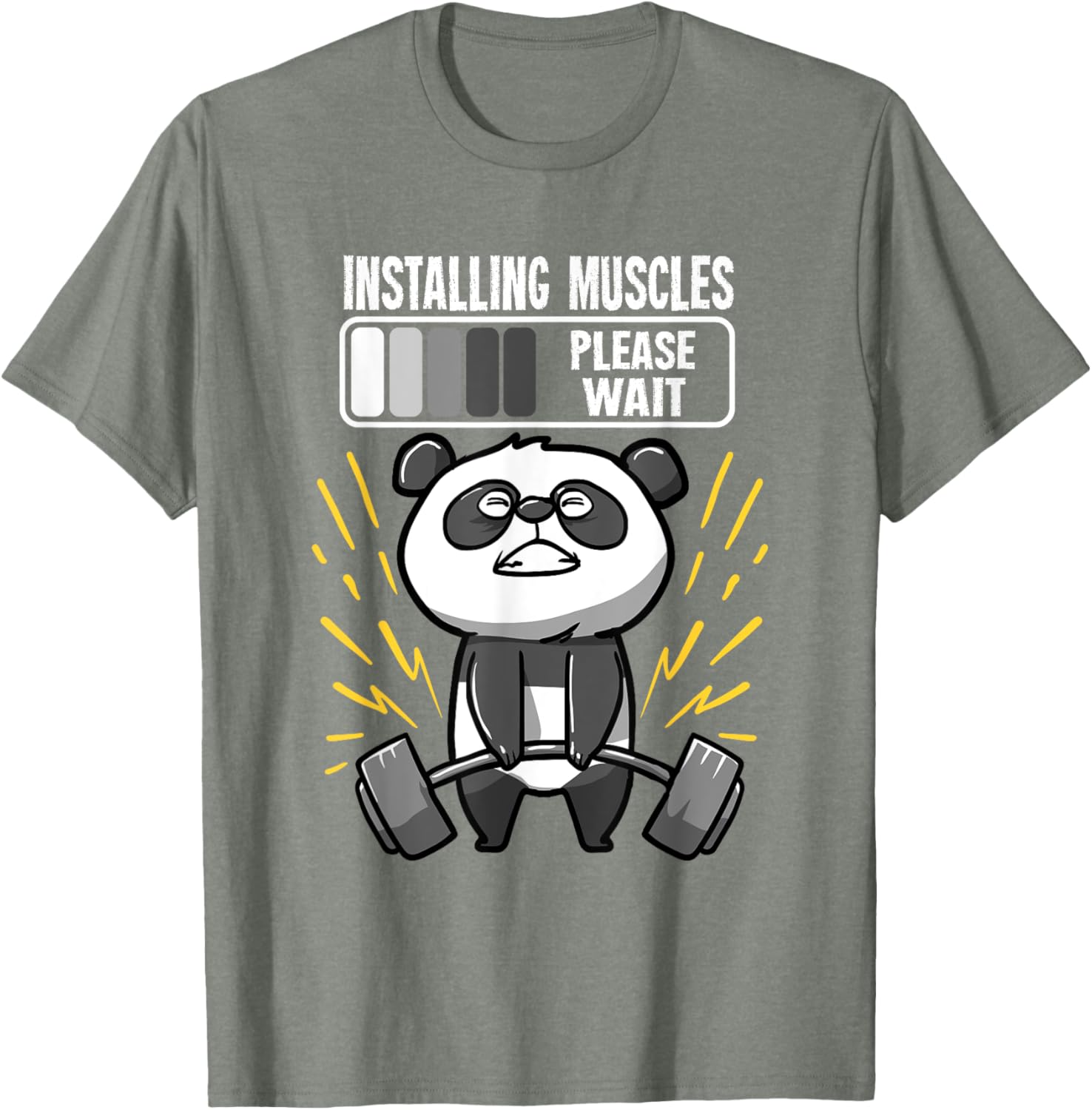 Drôle De Panda Installing Muscles Please Wait Gym Fitness T-Shirt - fitnessterapy