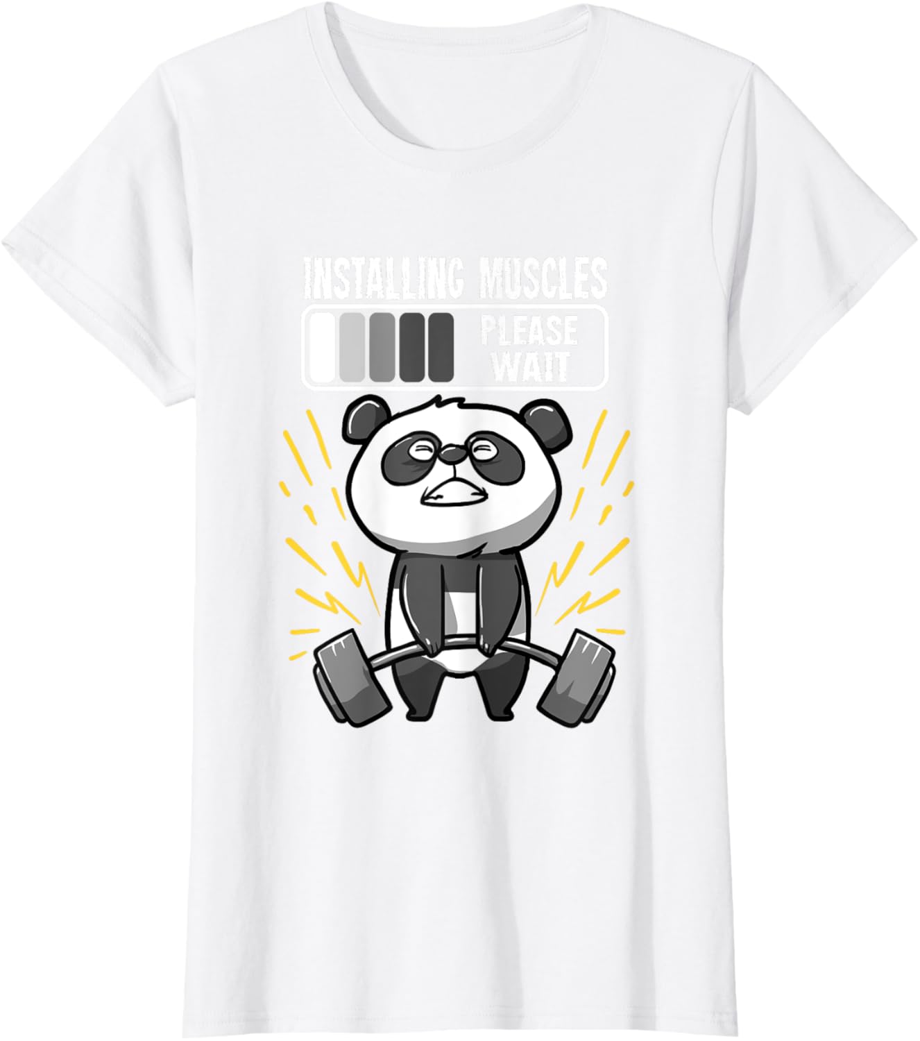 Drôle De Panda Installing Muscles Please Wait Gym Fitness T-Shirt - fitnessterapy