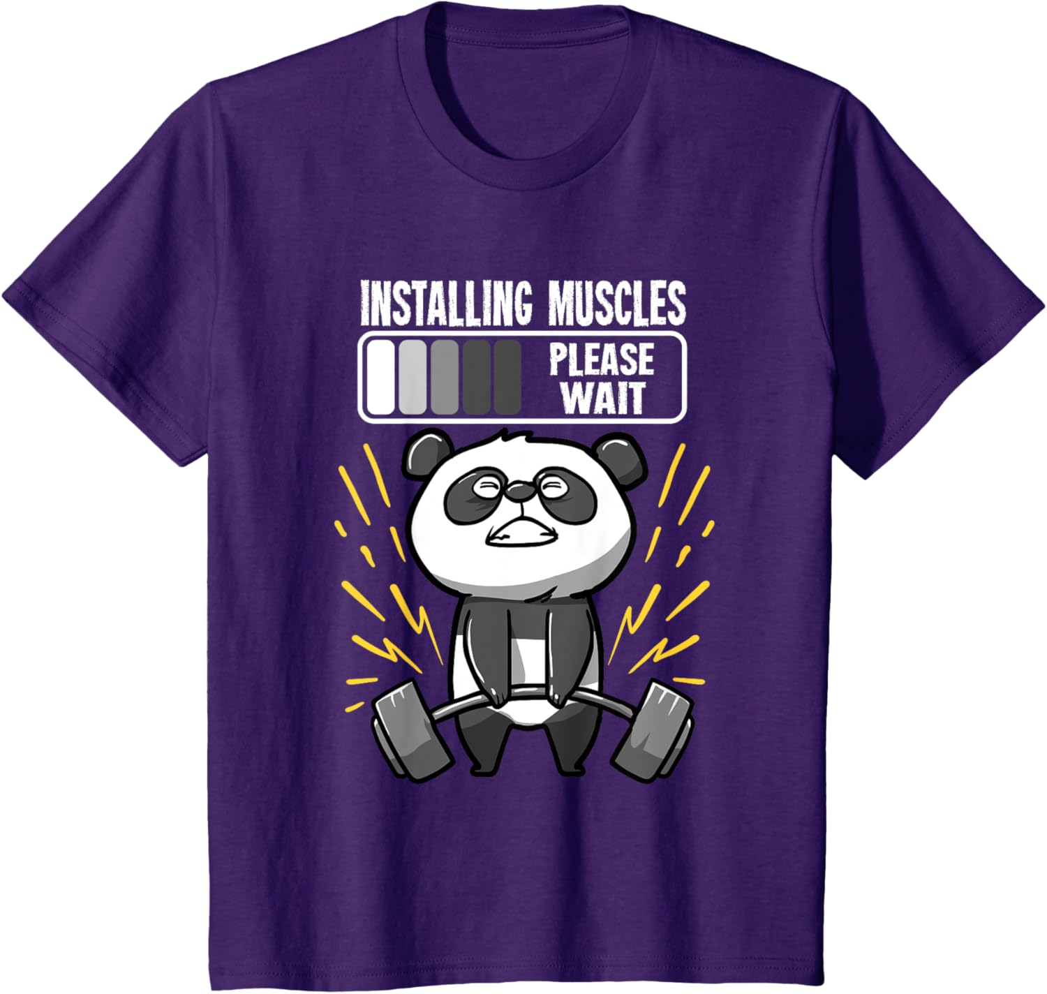 Drôle De Panda Installing Muscles Please Wait Gym Fitness T-Shirt - fitnessterapy
