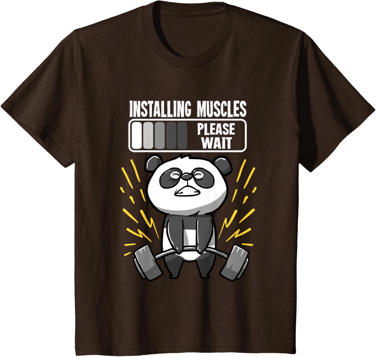 Drôle De Panda Installing Muscles Please Wait Gym Fitness T-Shirt - fitnessterapy