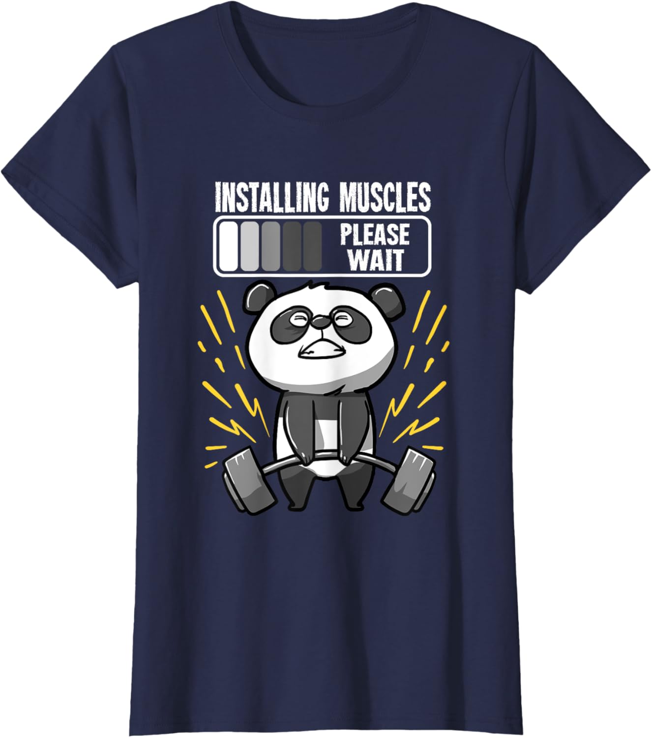 Drôle De Panda Installing Muscles Please Wait Gym Fitness T-Shirt - fitnessterapy