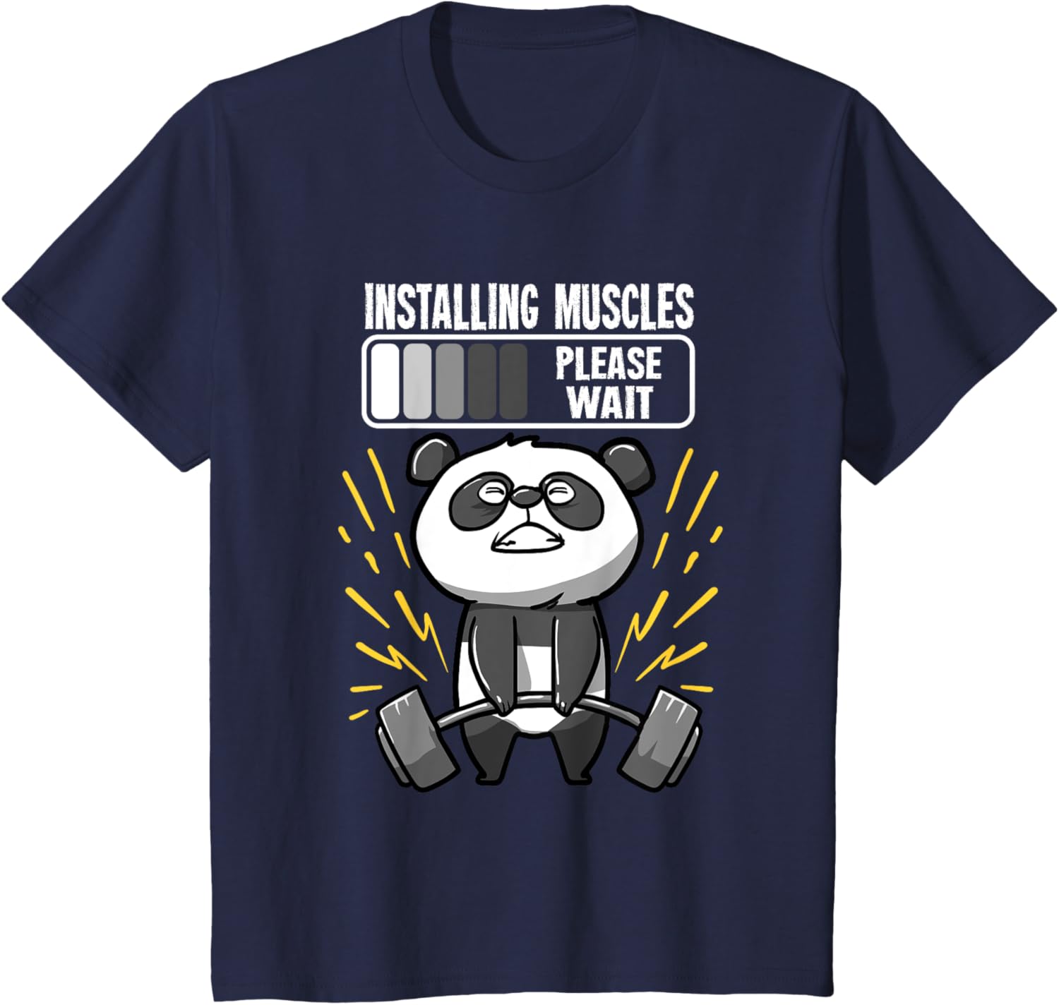 Drôle De Panda Installing Muscles Please Wait Gym Fitness T-Shirt - fitnessterapy
