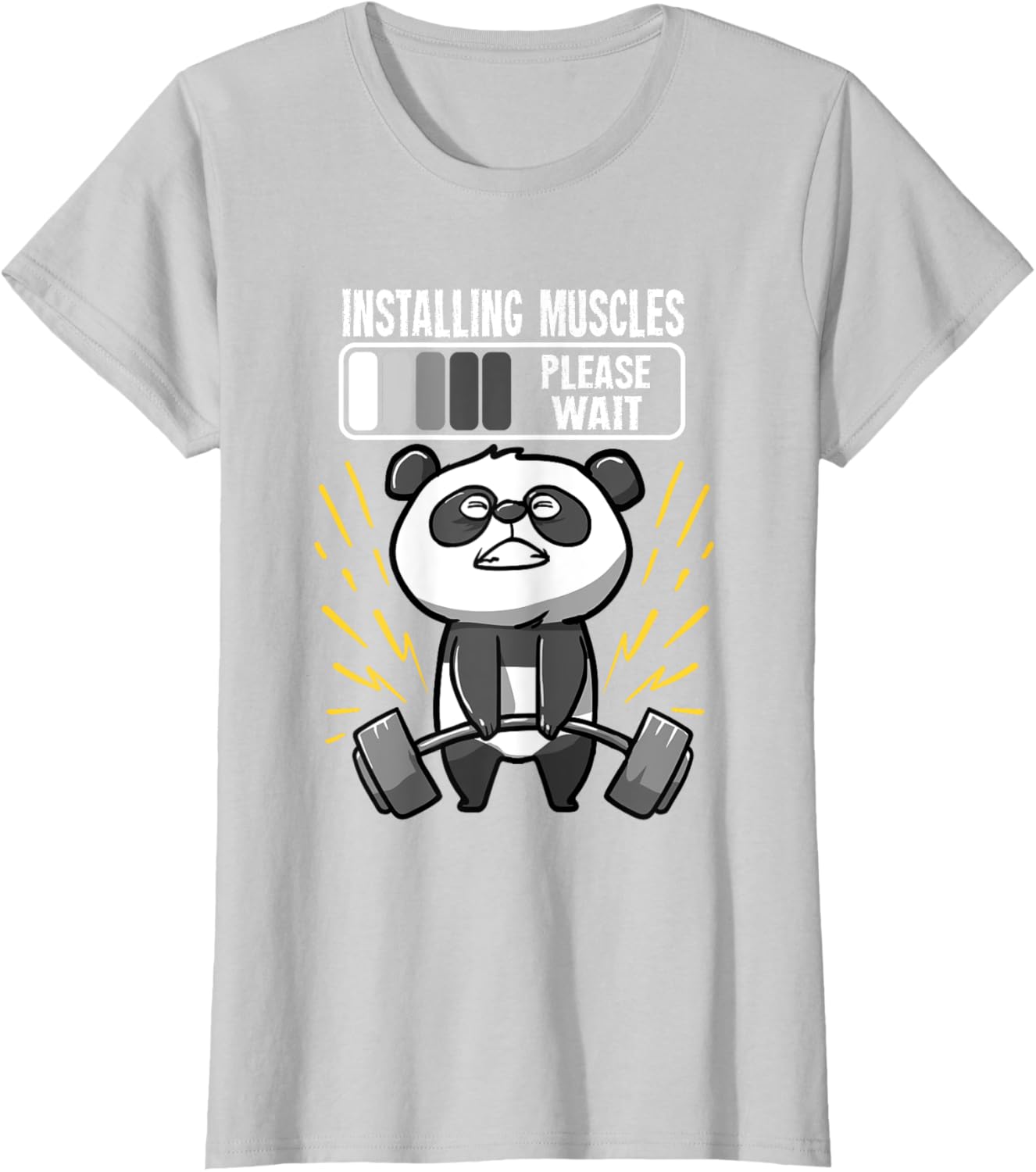 Drôle De Panda Installing Muscles Please Wait Gym Fitness T-Shirt - fitnessterapy