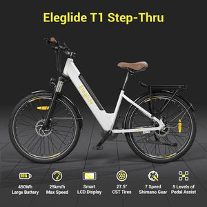 Eleglide Vélo électrique Vélo électrique de 27,5 Pouces, Batterie 36V 12,5Ah, écran LCD,7 Vitesses, E - Bike Urbain Adulte - fitnessterapy