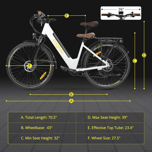 Eleglide Vélo électrique Vélo électrique de 27,5 Pouces, Batterie 36V 12,5Ah, écran LCD,7 Vitesses, E - Bike Urbain Adulte - fitnessterapy