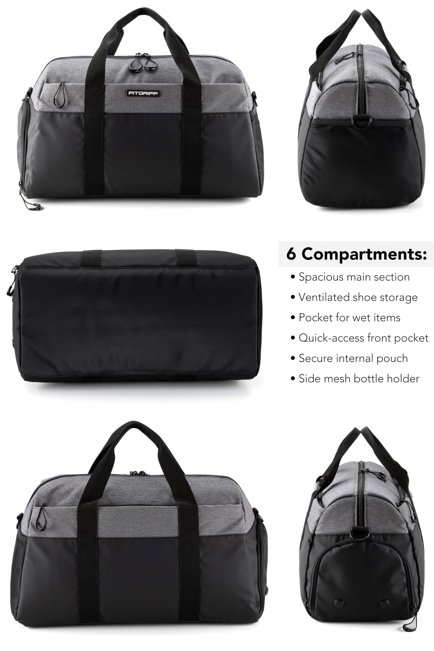 Fitgriff® Sac de Sport Homme & Femme V2 - Sacs de Voyage avec Compartiments Chaussures et Humide, pour Gym, Fitness, Musculation, Weekend - fitnessterapy