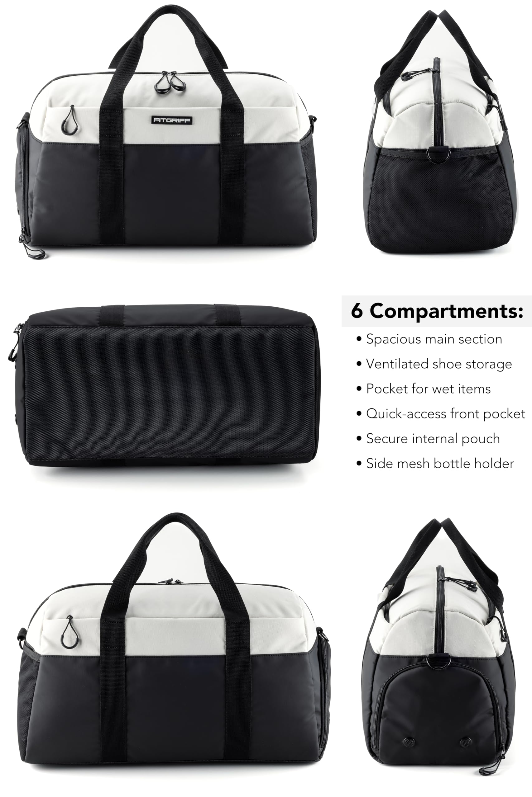 Fitgriff® Sac de Sport Homme & Femme V2 - Sacs de Voyage avec Compartiments Chaussures et Humide, pour Gym, Fitness, Musculation, Weekend - fitnessterapy