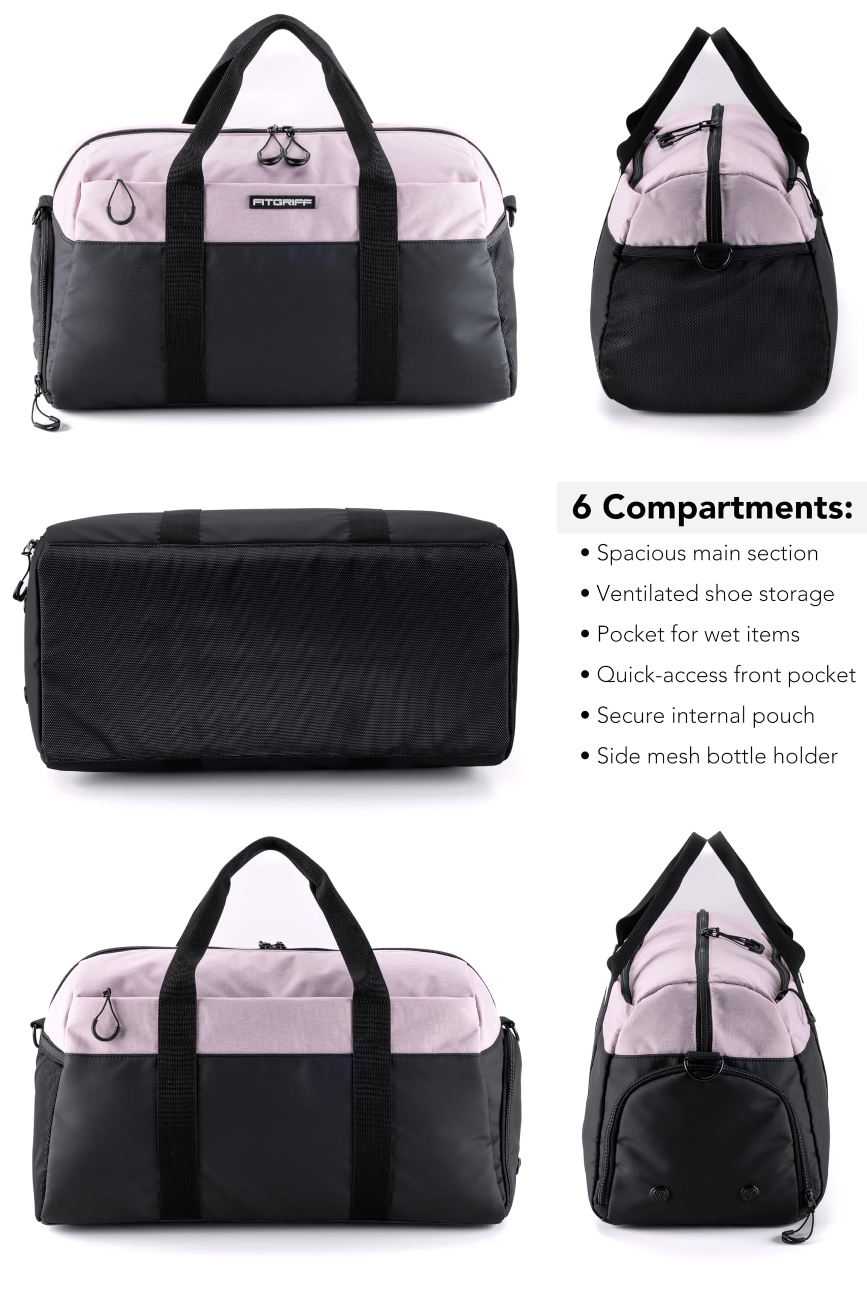 Fitgriff® Sac de Sport Homme & Femme V2 - Sacs de Voyage avec Compartiments Chaussures et Humide, pour Gym, Fitness, Musculation, Weekend - fitnessterapy