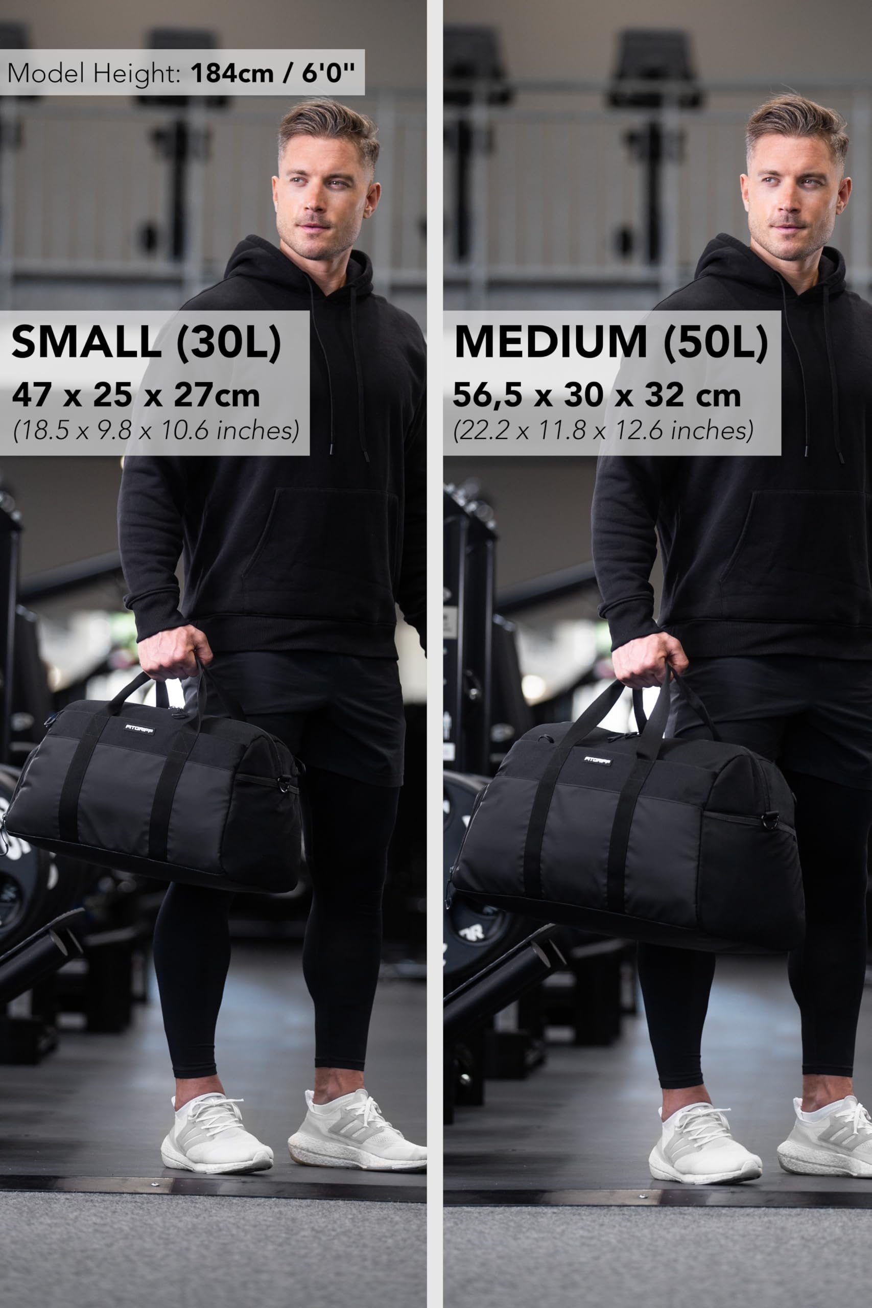 Fitgriff® Sac de Sport Homme & Femme V2 - Sacs de Voyage avec Compartiments Chaussures et Humide, pour Gym, Fitness, Musculation, Weekend - fitnessterapy