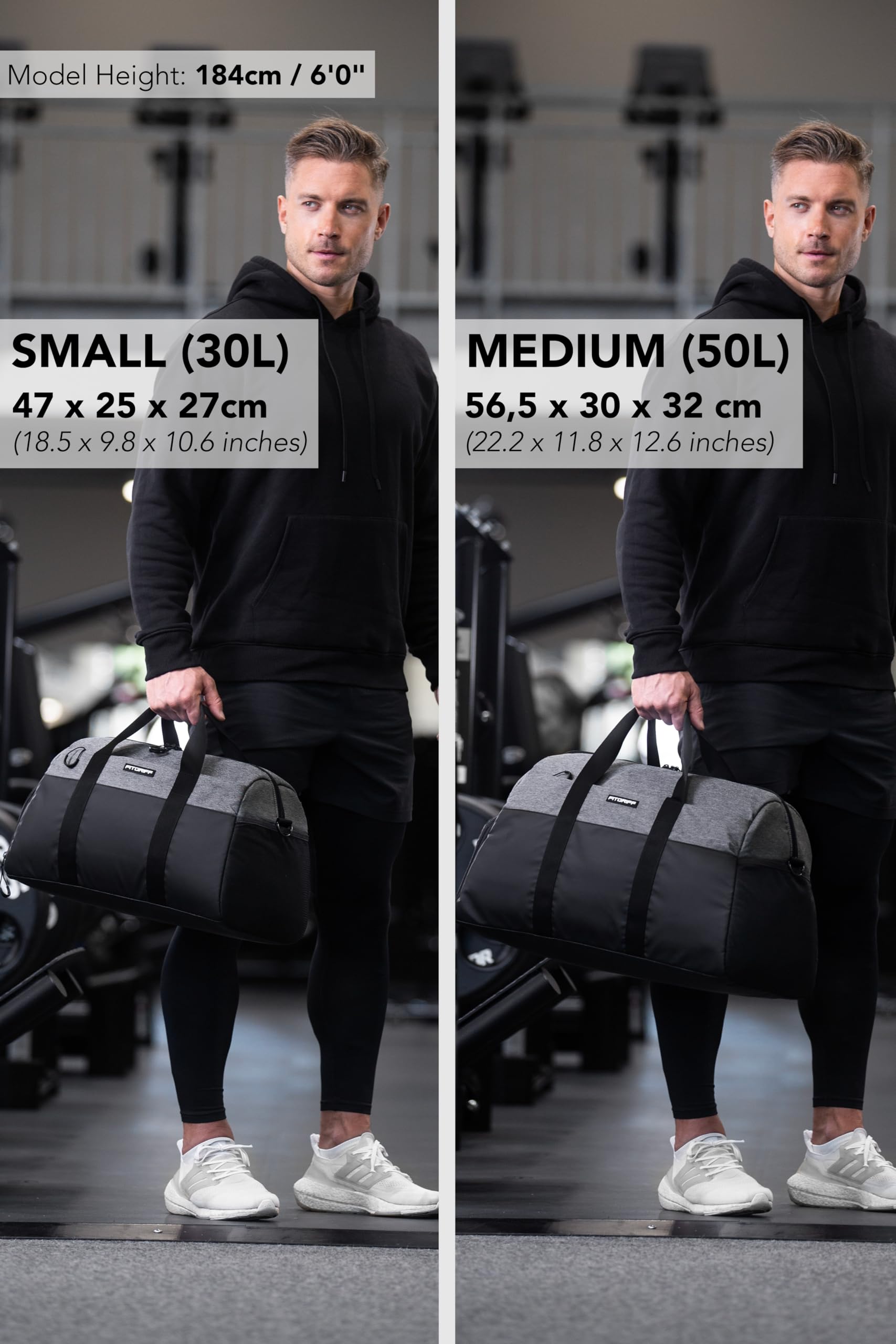 Fitgriff® Sac de Sport Homme & Femme V2 - Sacs de Voyage avec Compartiments Chaussures et Humide, pour Gym, Fitness, Musculation, Weekend - fitnessterapy