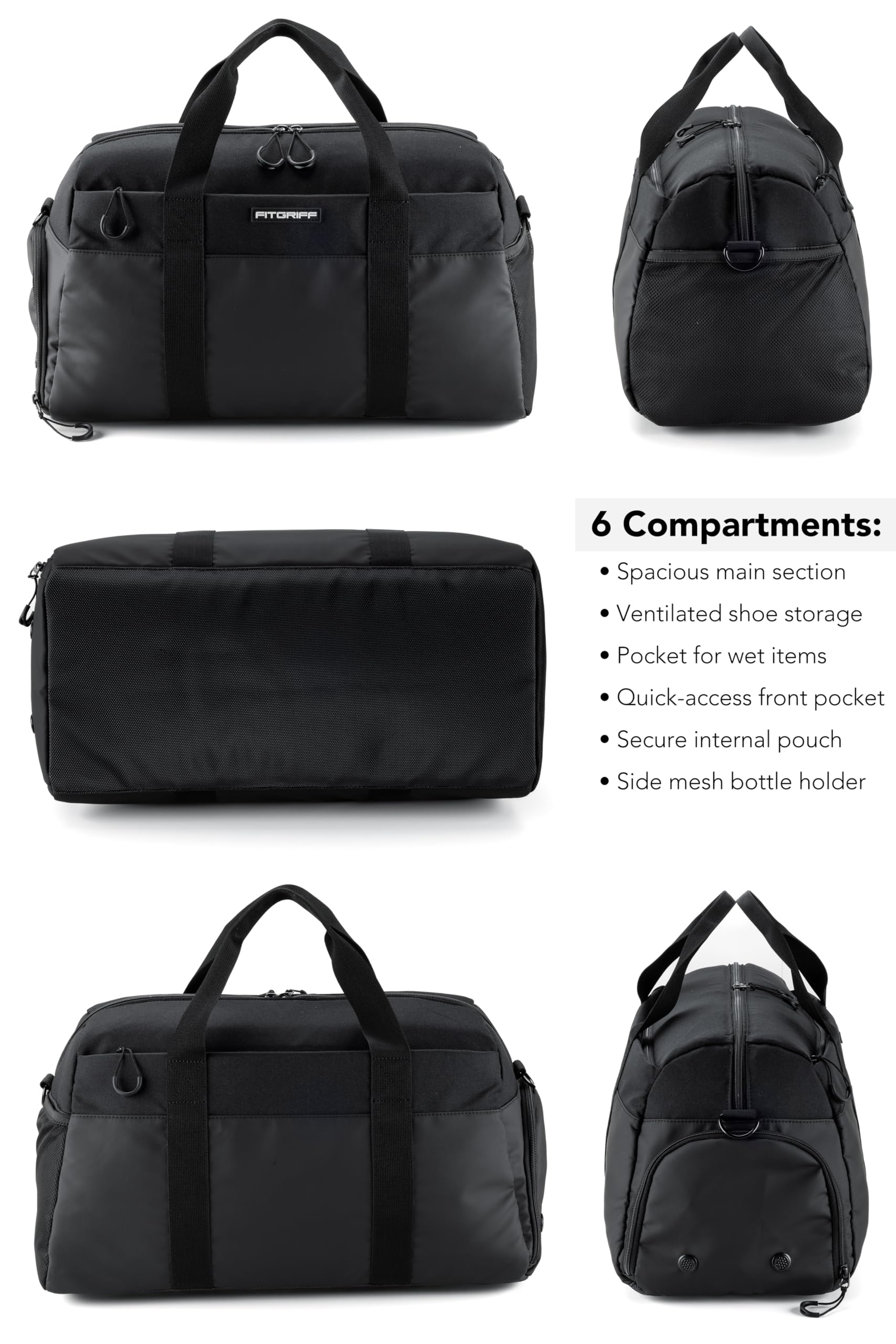Fitgriff® Sac de Sport Homme & Femme V2 - Sacs de Voyage avec Compartiments Chaussures et Humide, pour Gym, Fitness, Musculation, Weekend - fitnessterapy