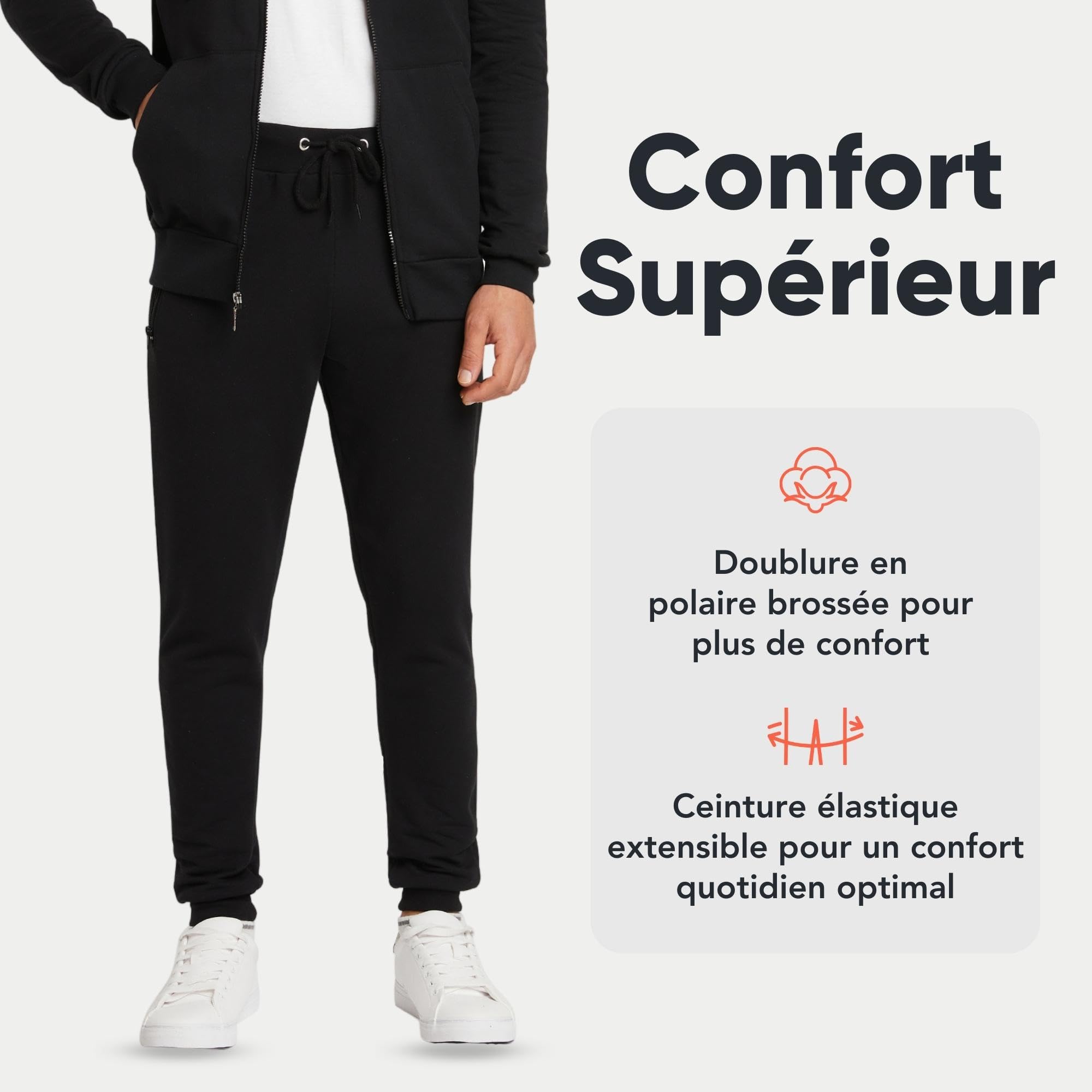 FM London Slim - Pantalon de Jogging Coupe ajustée pour Hommes à Poches zippées - fitnessterapy