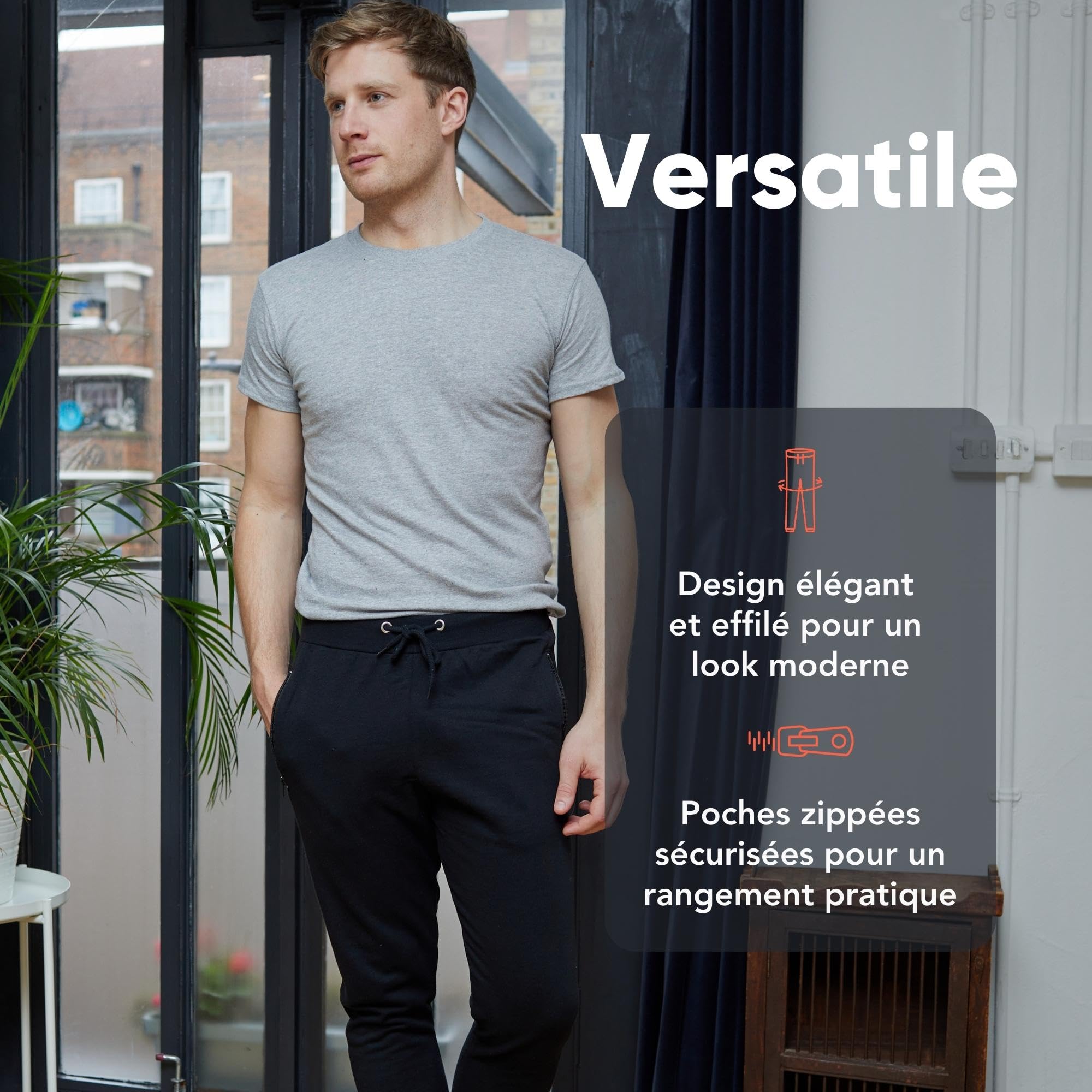 FM London Slim - Pantalon de Jogging Coupe ajustée pour Hommes à Poches zippées - fitnessterapy