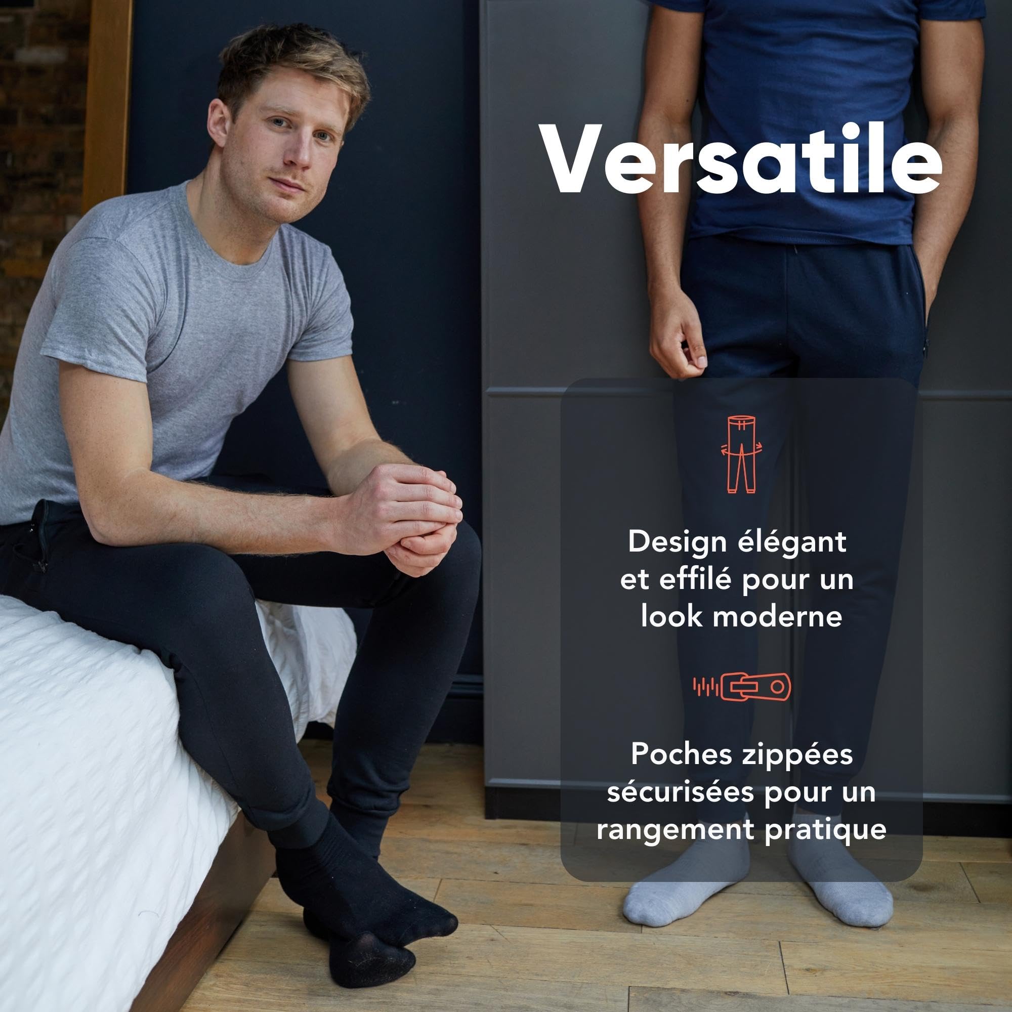 FM London Slim - Pantalon de Jogging Coupe ajustée pour Hommes à Poches zippées - fitnessterapy