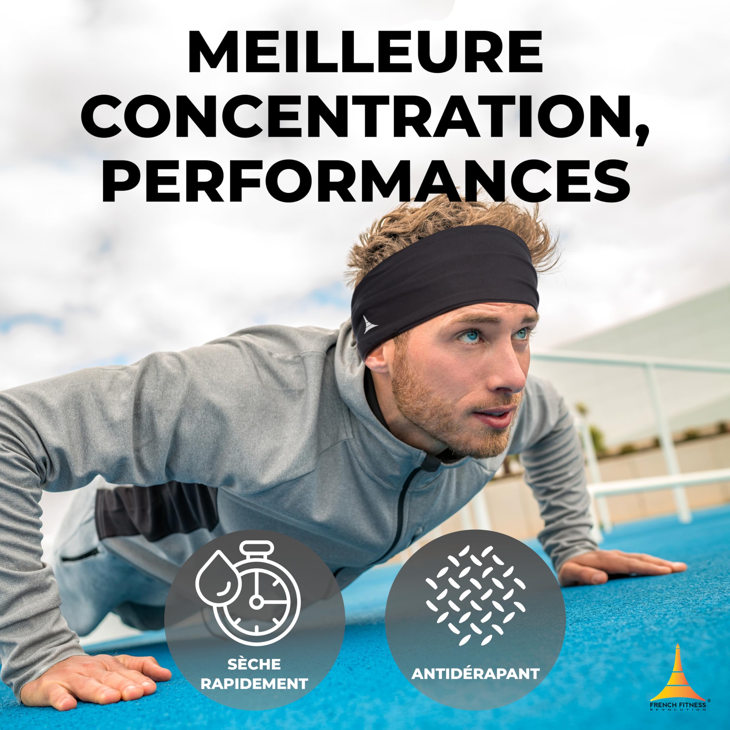 French Fitness Revolution - Bandeau de Sport Extensible pour Homme et Femme - Bandeau Anti - Transpiration pour la Course à Pied, Le Cyclisme, Le Basket - Ball, Le Yoga, Le Fitness - Bandeau - fitnessterapy