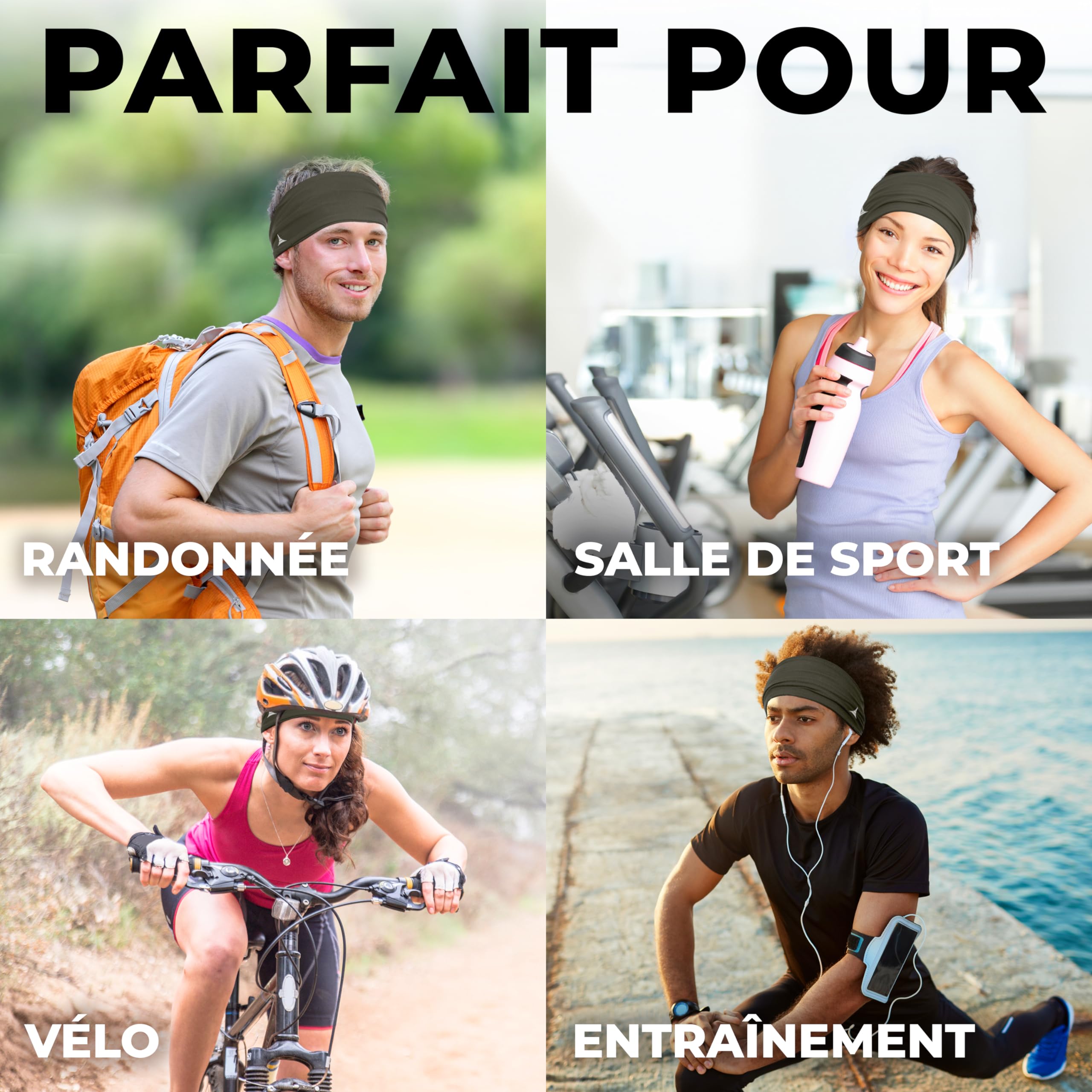 French Fitness Revolution - Bandeau de Sport Extensible pour Homme et Femme - Bandeau Anti - Transpiration pour la Course à Pied, Le Cyclisme, Le Basket - Ball, Le Yoga, Le Fitness - Bandeau - fitnessterapy