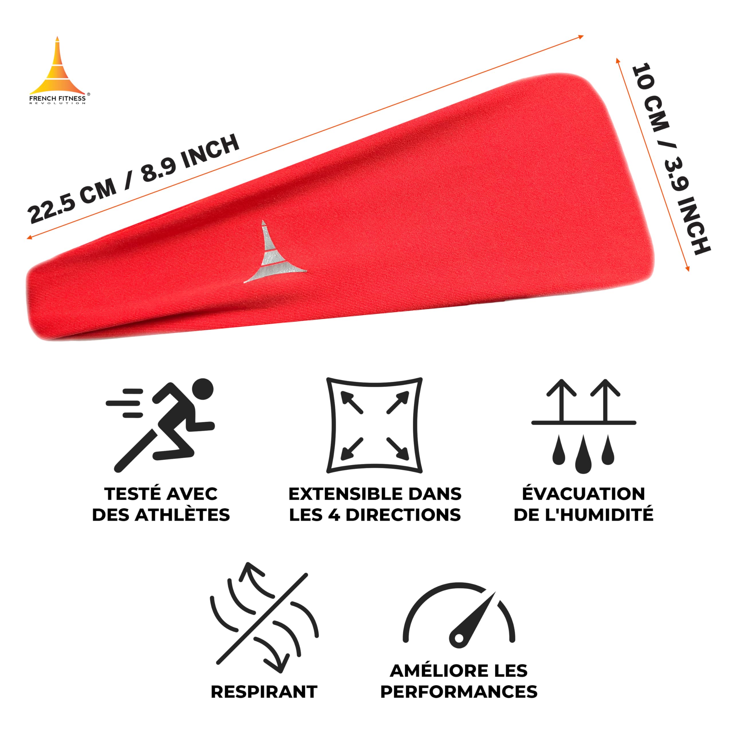 French Fitness Revolution - Bandeau de Sport Extensible pour Homme et Femme - Bandeau Anti - Transpiration pour la Course à Pied, Le Cyclisme, Le Basket - Ball, Le Yoga, Le Fitness - Bandeau - fitnessterapy