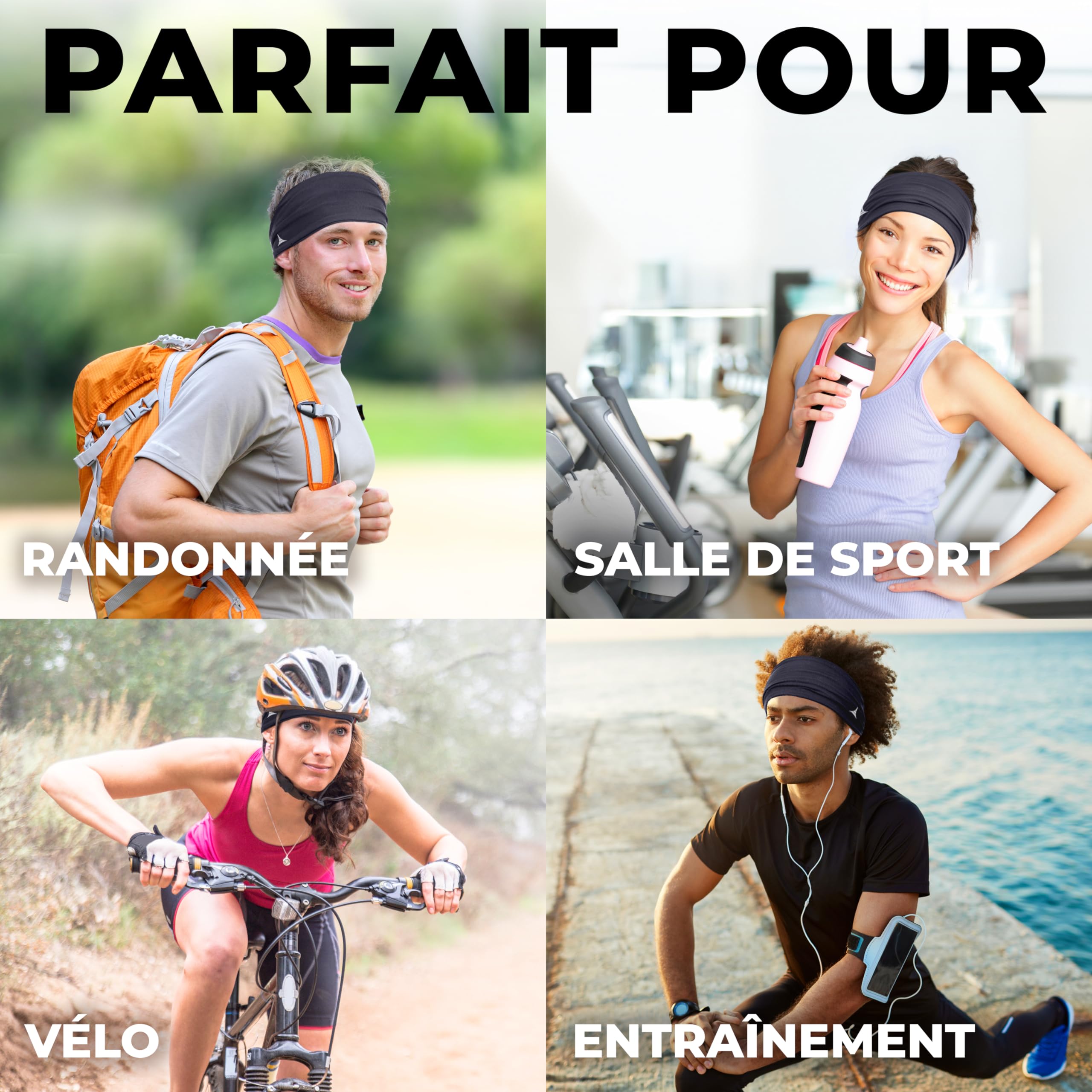 French Fitness Revolution - Bandeau de Sport Extensible pour Homme et Femme - Bandeau Anti - Transpiration pour la Course à Pied, Le Cyclisme, Le Basket - Ball, Le Yoga, Le Fitness - Bandeau - fitnessterapy