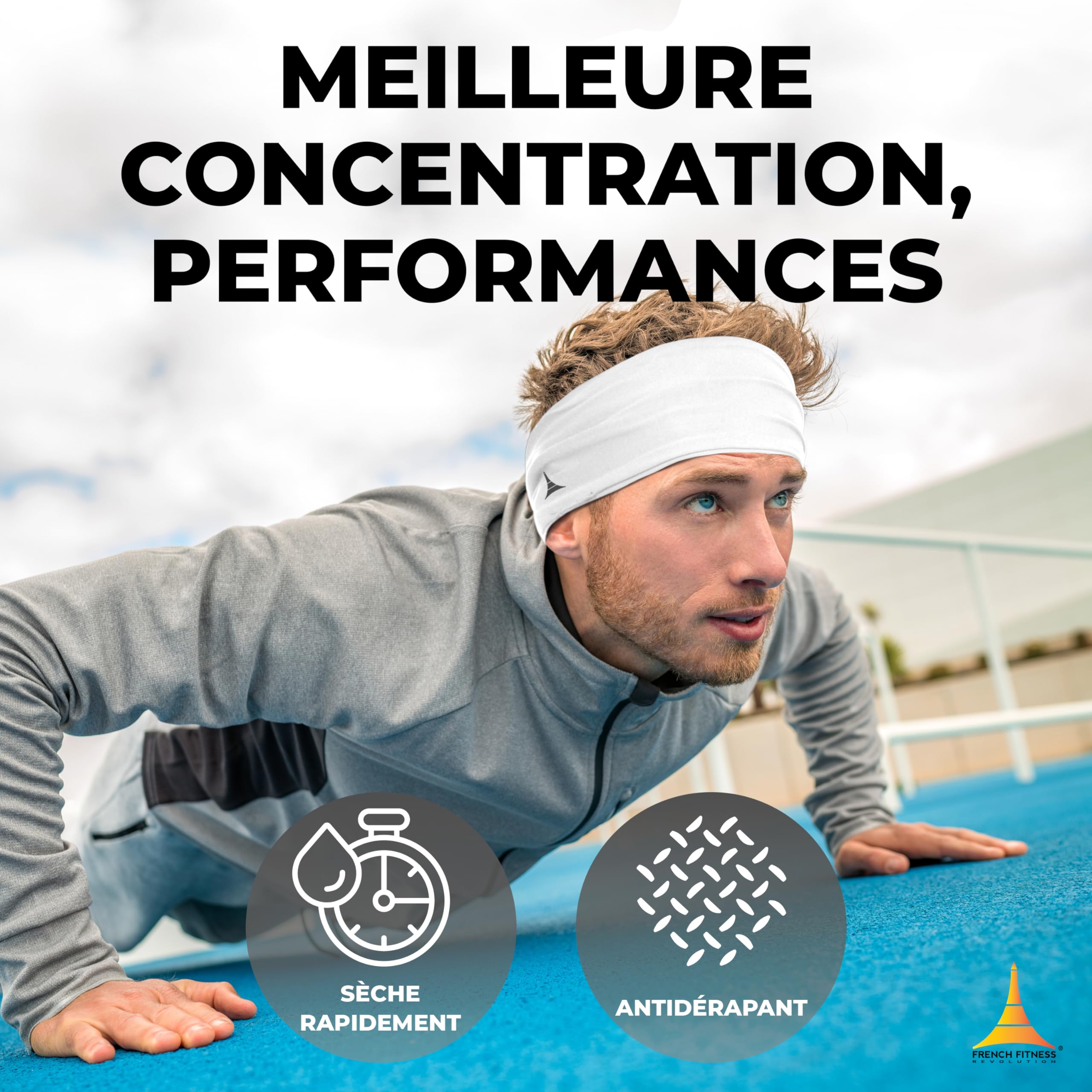 French Fitness Revolution - Bandeau de Sport Extensible pour Homme et Femme - Bandeau Anti - Transpiration pour la Course à Pied, Le Cyclisme, Le Basket - Ball, Le Yoga, Le Fitness - Bandeau - fitnessterapy