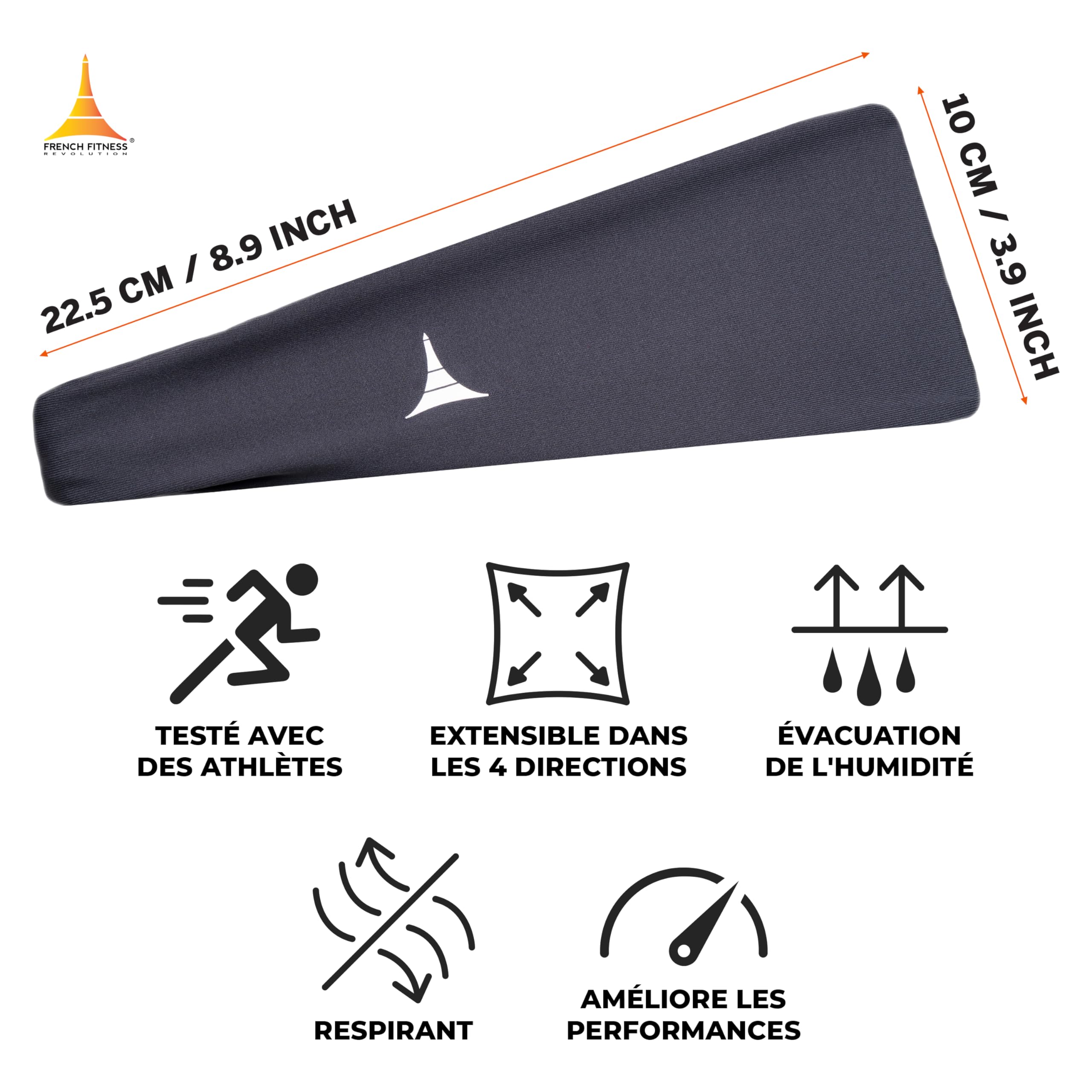 French Fitness Revolution - Bandeau de Sport Extensible pour Homme et Femme - Bandeau Anti - Transpiration pour la Course à Pied, Le Cyclisme, Le Basket - Ball, Le Yoga, Le Fitness - Bandeau - fitnessterapy