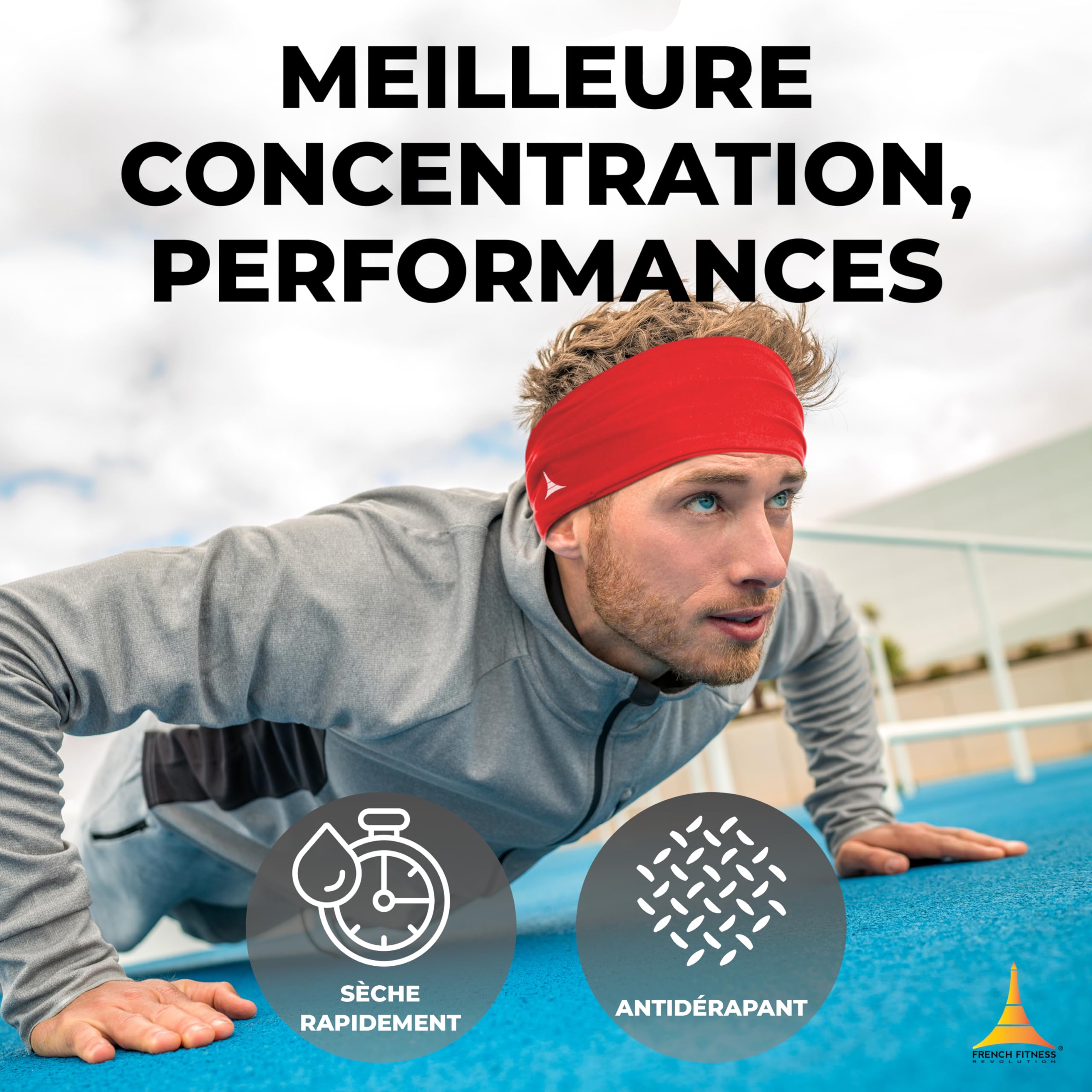 French Fitness Revolution - Bandeau de Sport Extensible pour Homme et Femme - Bandeau Anti - Transpiration pour la Course à Pied, Le Cyclisme, Le Basket - Ball, Le Yoga, Le Fitness - Bandeau - fitnessterapy