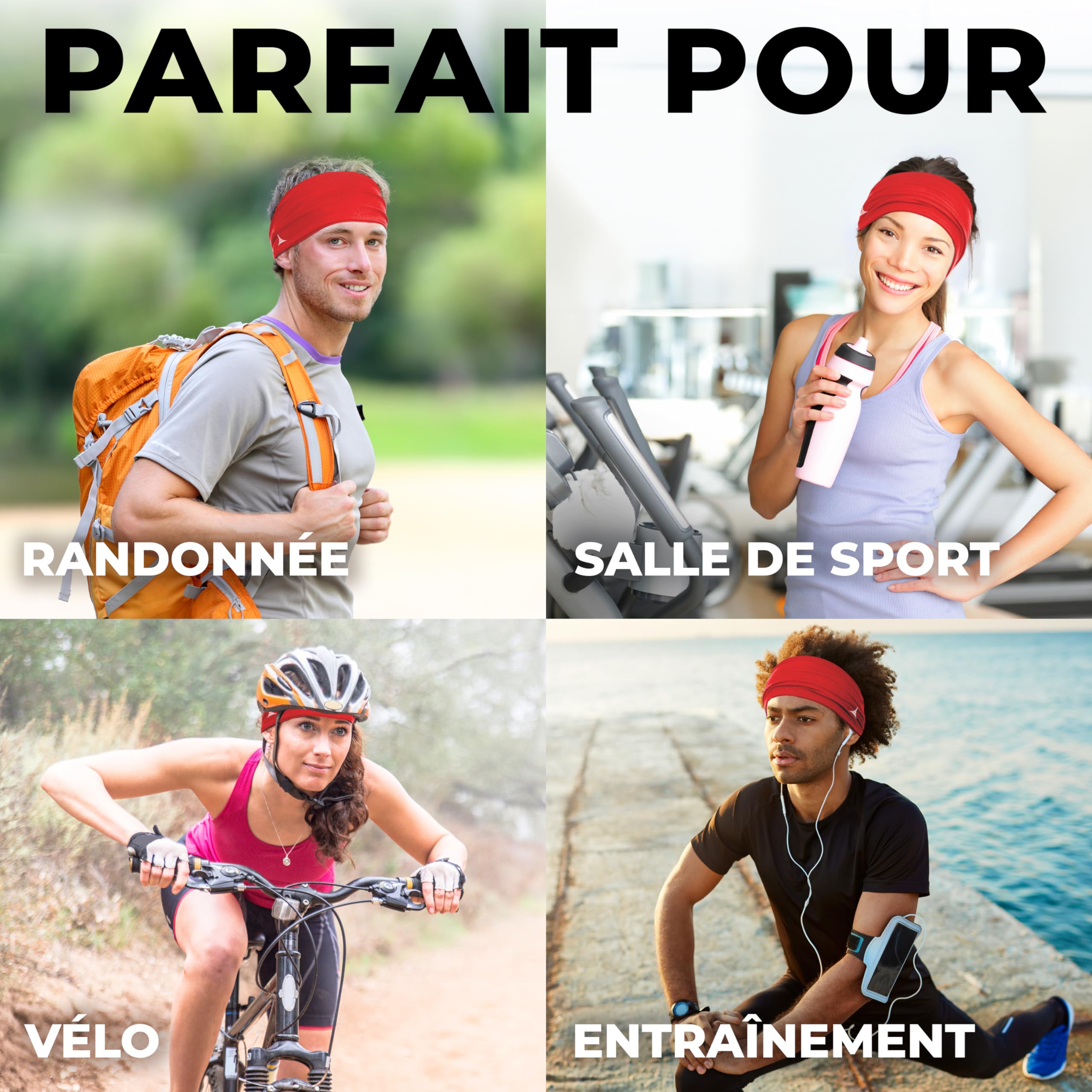 French Fitness Revolution - Bandeau de Sport Extensible pour Homme et Femme - Bandeau Anti - Transpiration pour la Course à Pied, Le Cyclisme, Le Basket - Ball, Le Yoga, Le Fitness - Bandeau - fitnessterapy