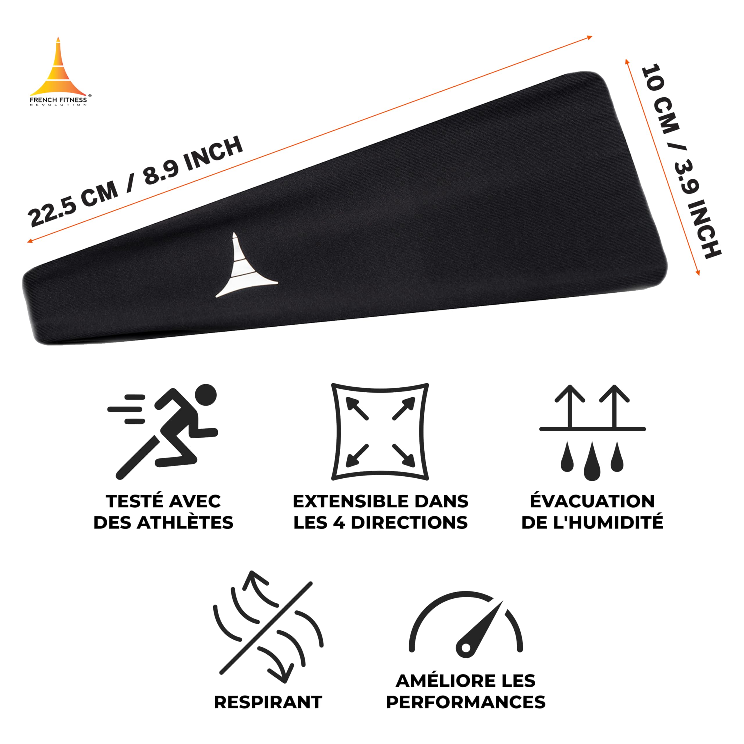 French Fitness Revolution - Bandeau de Sport Extensible pour Homme et Femme - Bandeau Anti - Transpiration pour la Course à Pied, Le Cyclisme, Le Basket - Ball, Le Yoga, Le Fitness - Bandeau - fitnessterapy