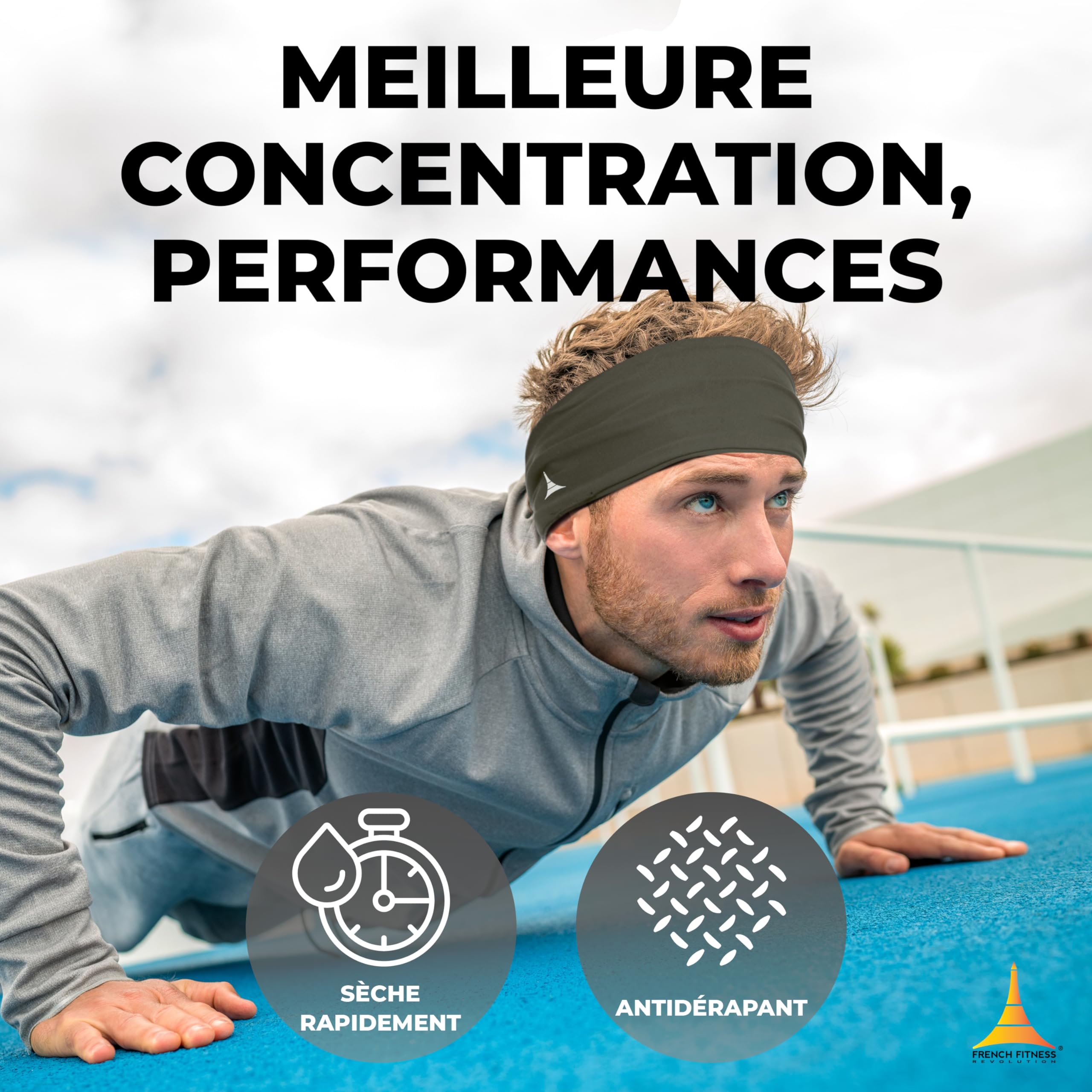 French Fitness Revolution - Bandeau de Sport Extensible pour Homme et Femme - Bandeau Anti - Transpiration pour la Course à Pied, Le Cyclisme, Le Basket - Ball, Le Yoga, Le Fitness - Bandeau - fitnessterapy