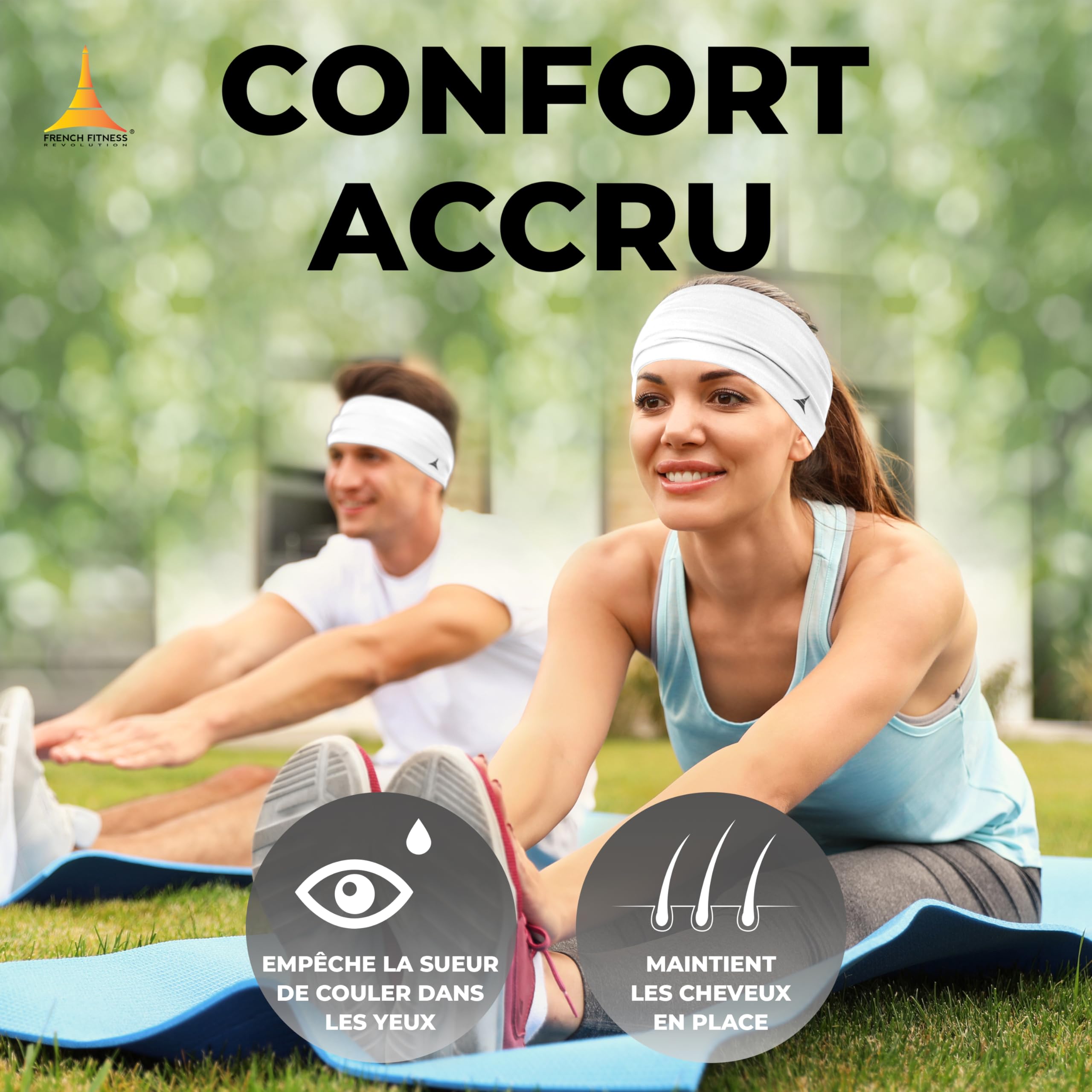French Fitness Revolution - Bandeau de Sport Extensible pour Homme et Femme - Bandeau Anti - Transpiration pour la Course à Pied, Le Cyclisme, Le Basket - Ball, Le Yoga, Le Fitness - Bandeau - fitnessterapy