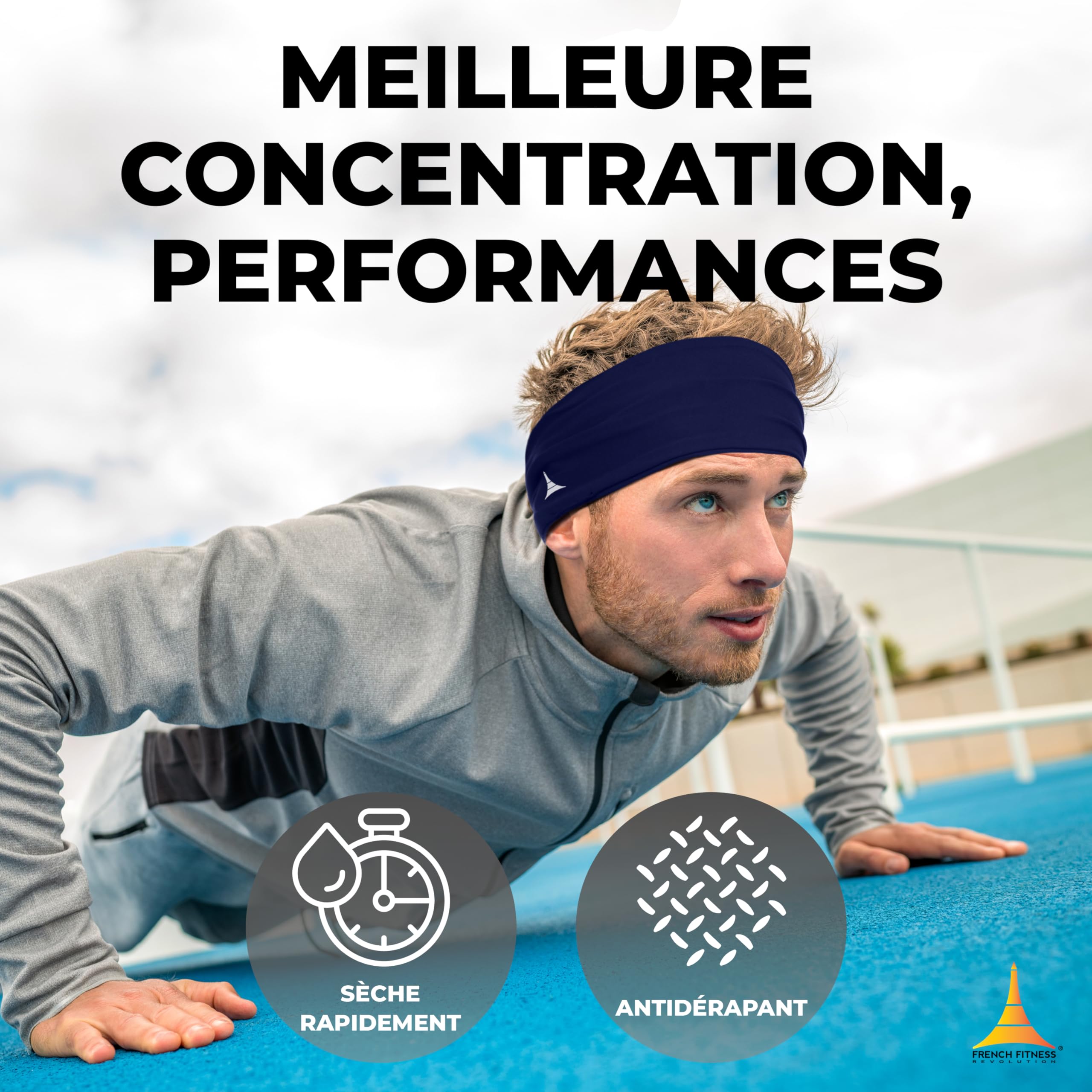 French Fitness Revolution - Bandeau de Sport Extensible pour Homme et Femme - Bandeau Anti - Transpiration pour la Course à Pied, Le Cyclisme, Le Basket - Ball, Le Yoga, Le Fitness - Bandeau - fitnessterapy