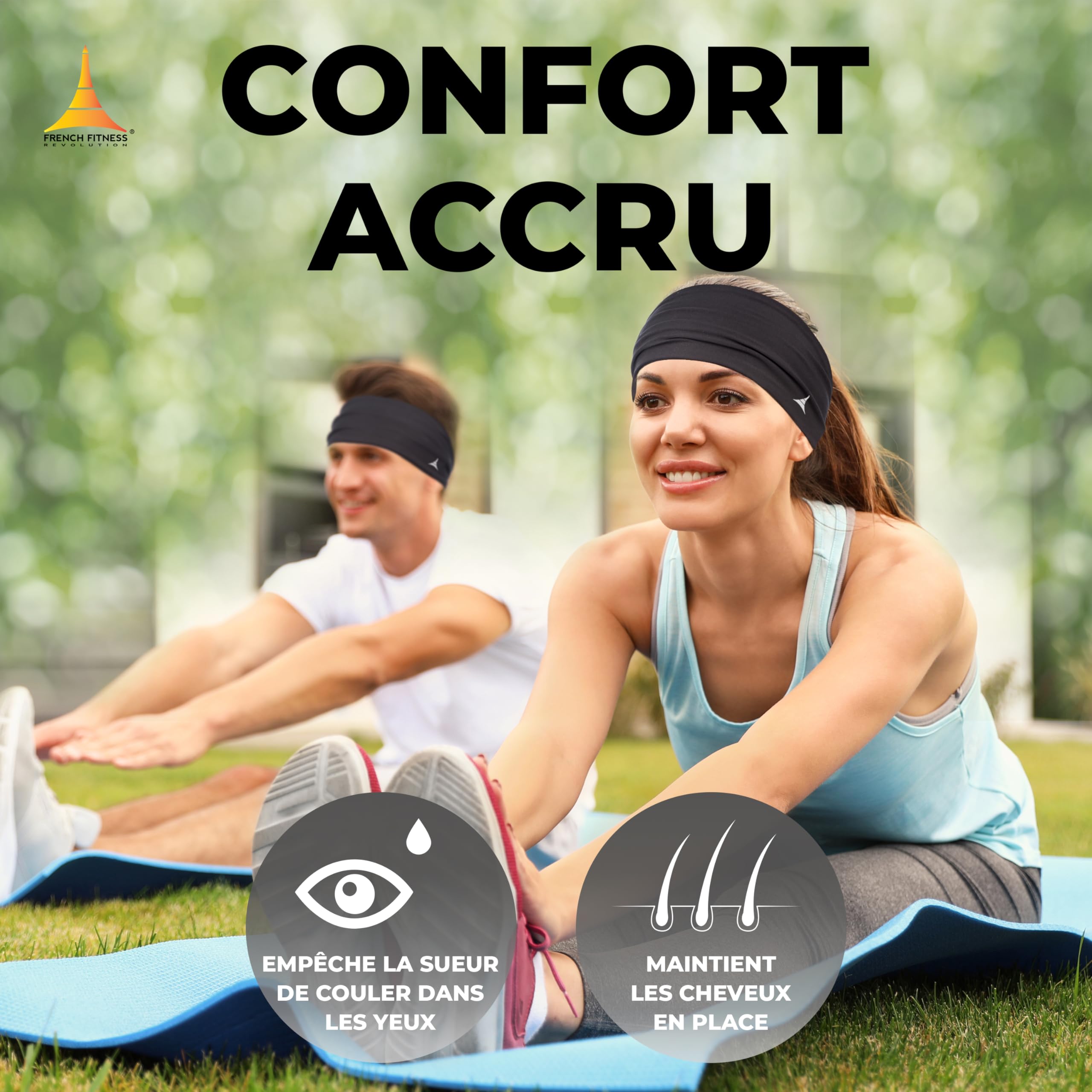 French Fitness Revolution - Bandeau de Sport Extensible pour Homme et Femme - Bandeau Anti - Transpiration pour la Course à Pied, Le Cyclisme, Le Basket - Ball, Le Yoga, Le Fitness - Bandeau - fitnessterapy