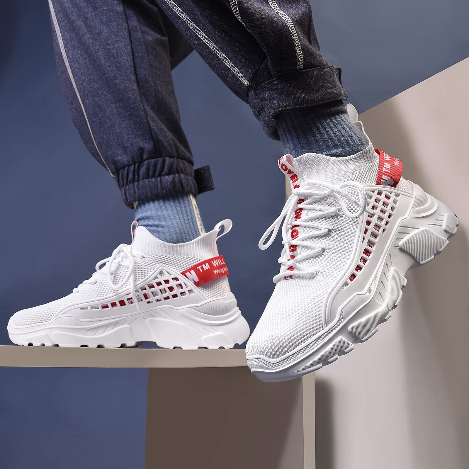 FUSHITON Chaussure Homme Sneakers Baskets Montante Mode Chaussures de Course Marche Hautes Décontractées Sport - fitnessterapy