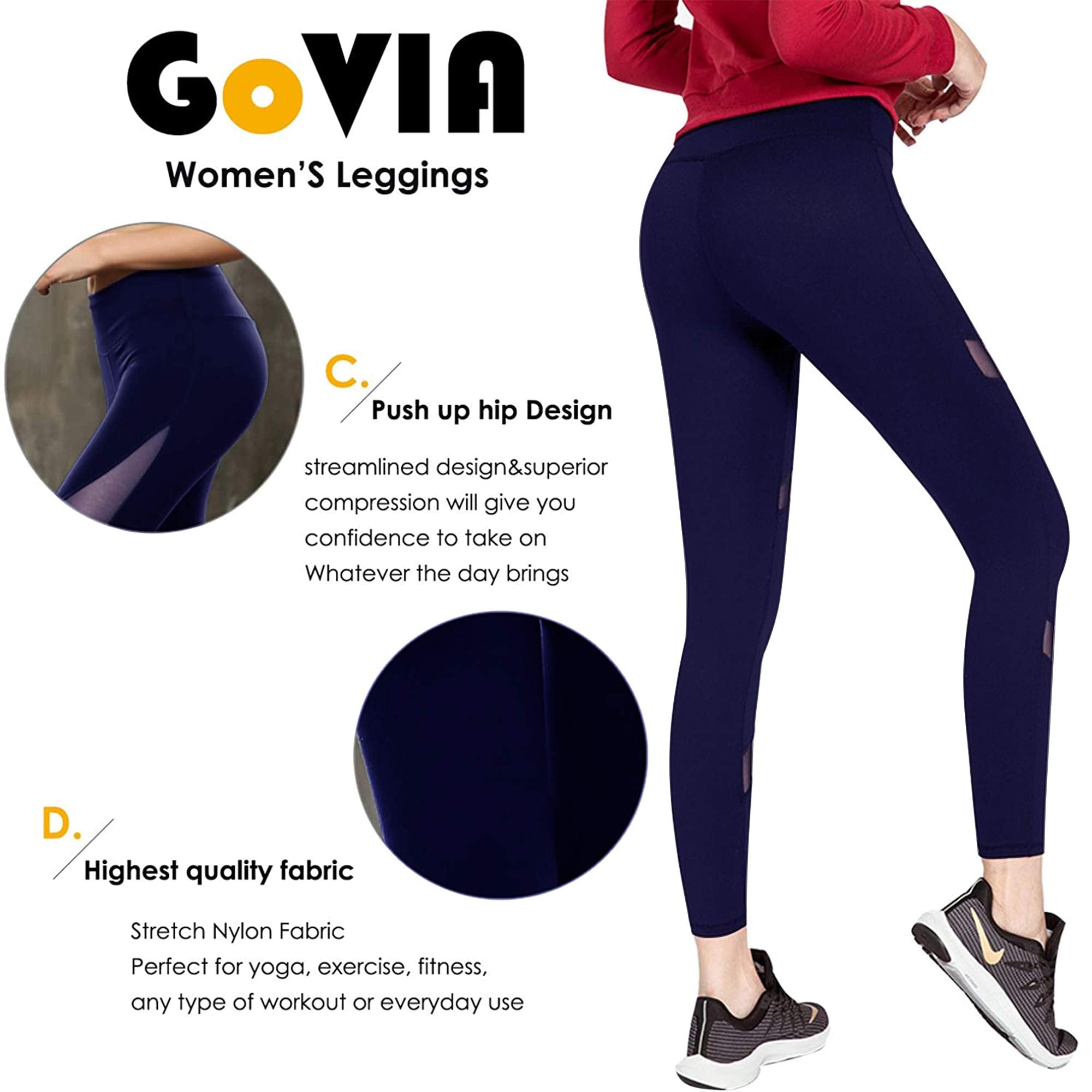 GoVIA Legging pour Femme Pantalon de Course à Pied Pantalon de Sport Respirant Pantalon de Yoga Fitness Taille Haute Long Rayures 4106 - fitnessterapy