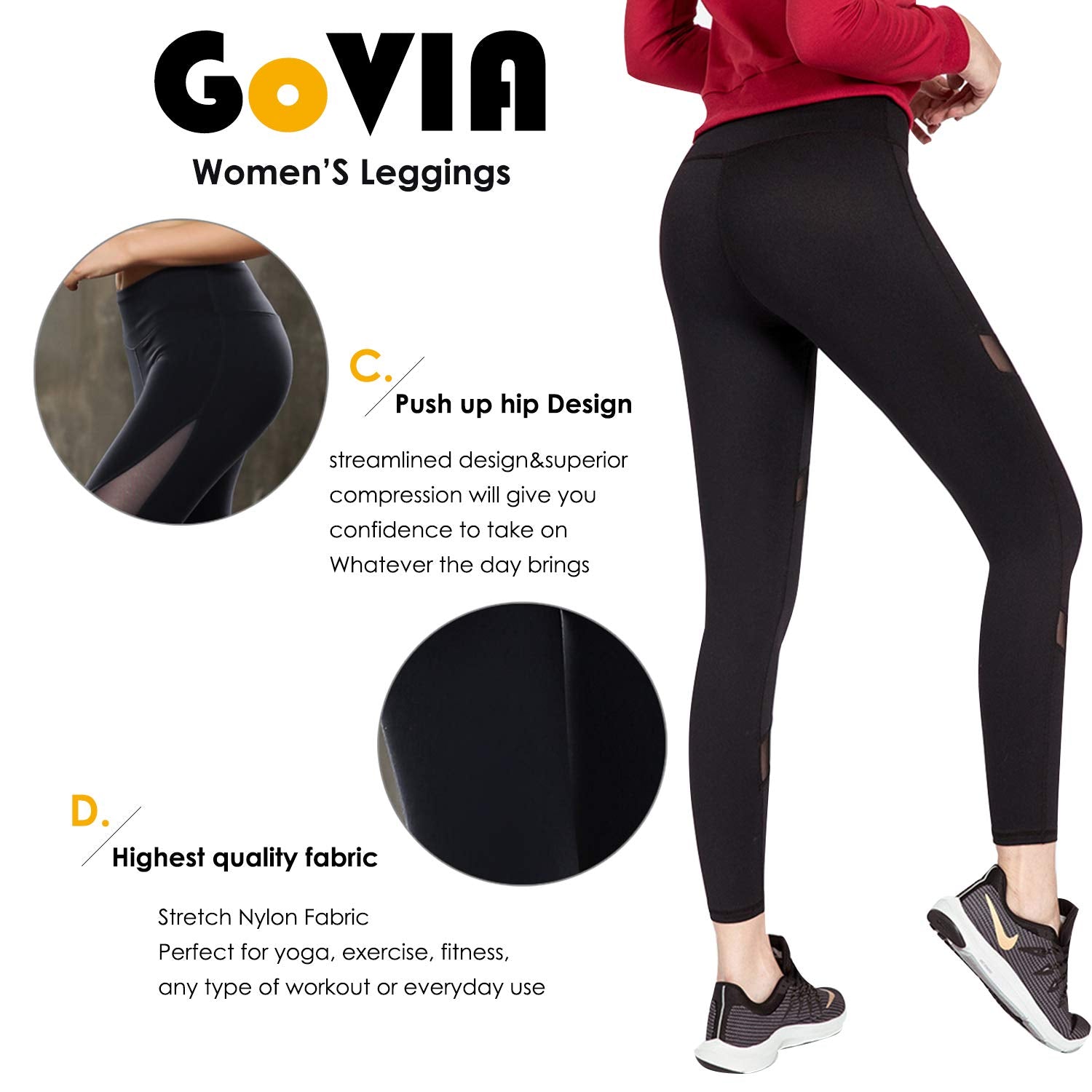 GoVIA Legging pour Femme Pantalon de Course à Pied Pantalon de Sport Respirant Pantalon de Yoga Fitness Taille Haute Long Rayures 4106 - fitnessterapy